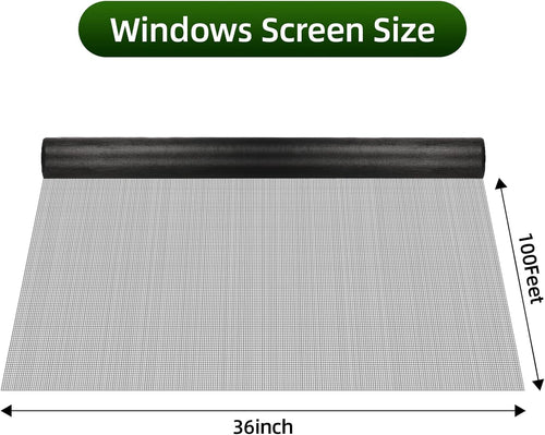 36Inch x 100Feet Window Screen Mesh Roll and Durable Screen Door Replacement, Window Mesh Screen Roll for Windows (Black)