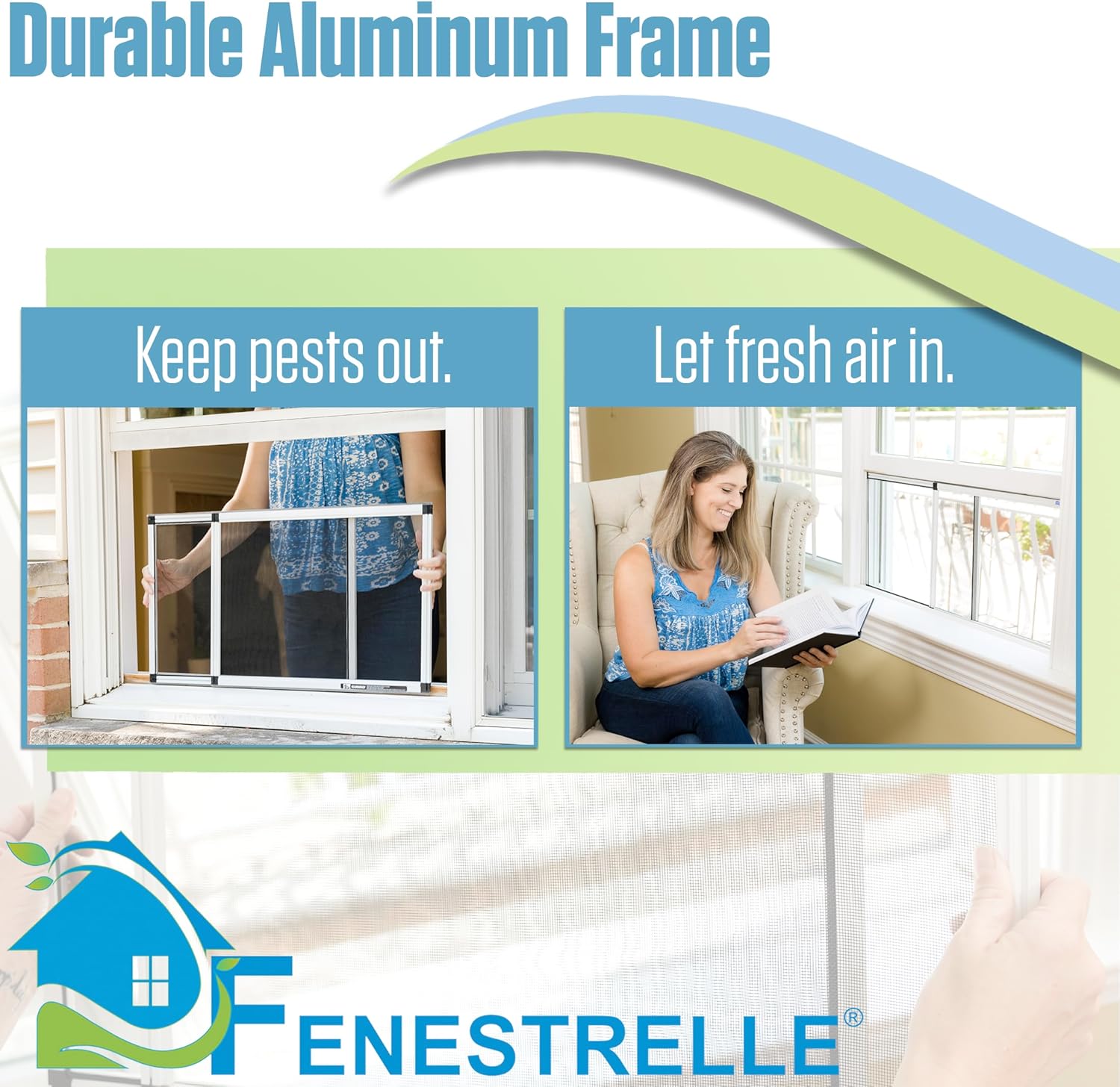 Fenestrelle Expandable Window Screen – 20″ H × 28″–54″ W Horizontal, 2‑Way Adjustable Window Screen with Flame Resistant Fiberglass Mesh, Pack of 2