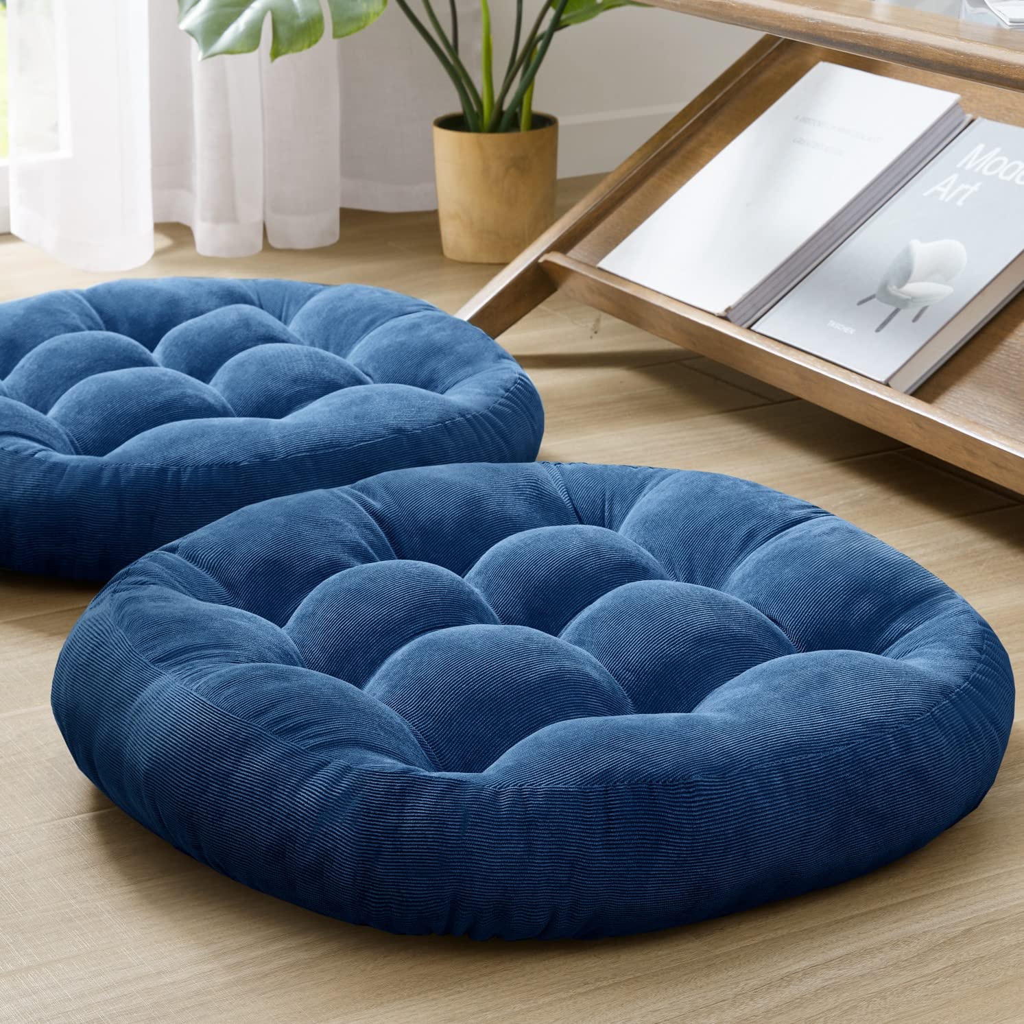 Degrees of Comfort Floor Cushion Pillow, Round Large Pillows Seating for Adults, Tufted Corduroy Floor Cushions for Living Room Tatami, Navy Blue, 22 Inch Single, 1 Count (Pack of 1)