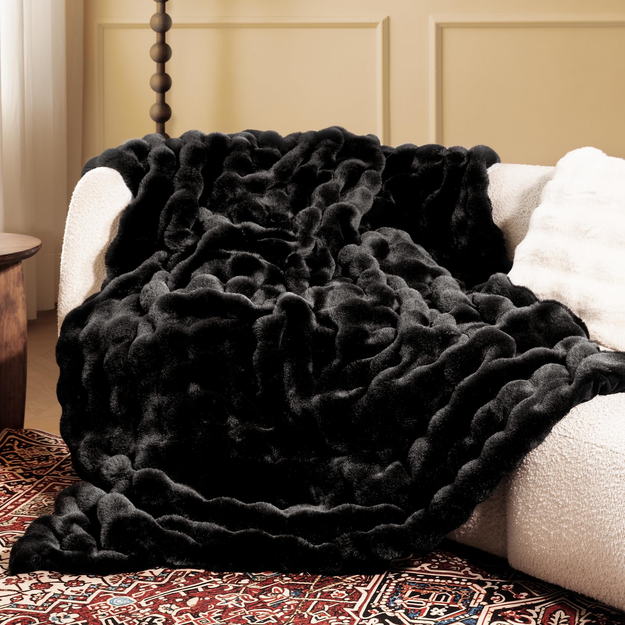 Ultra Soft Cozy Faux Fur Throw Blanket-Fuzzy Plush Thick Bubble Blanket, Fluffy Blanket for Couch, Sofa, Bedroom, and Living Room, 50x60 Inches, Dark Grey Taupe