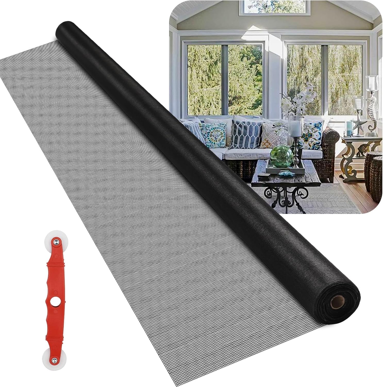 Fiberglass Window Screen Mesh Roll - 36"x100', Easy-to-Cut Screen Door Mesh for Windows, Pool, Porch Durable Mesh Replacement Option