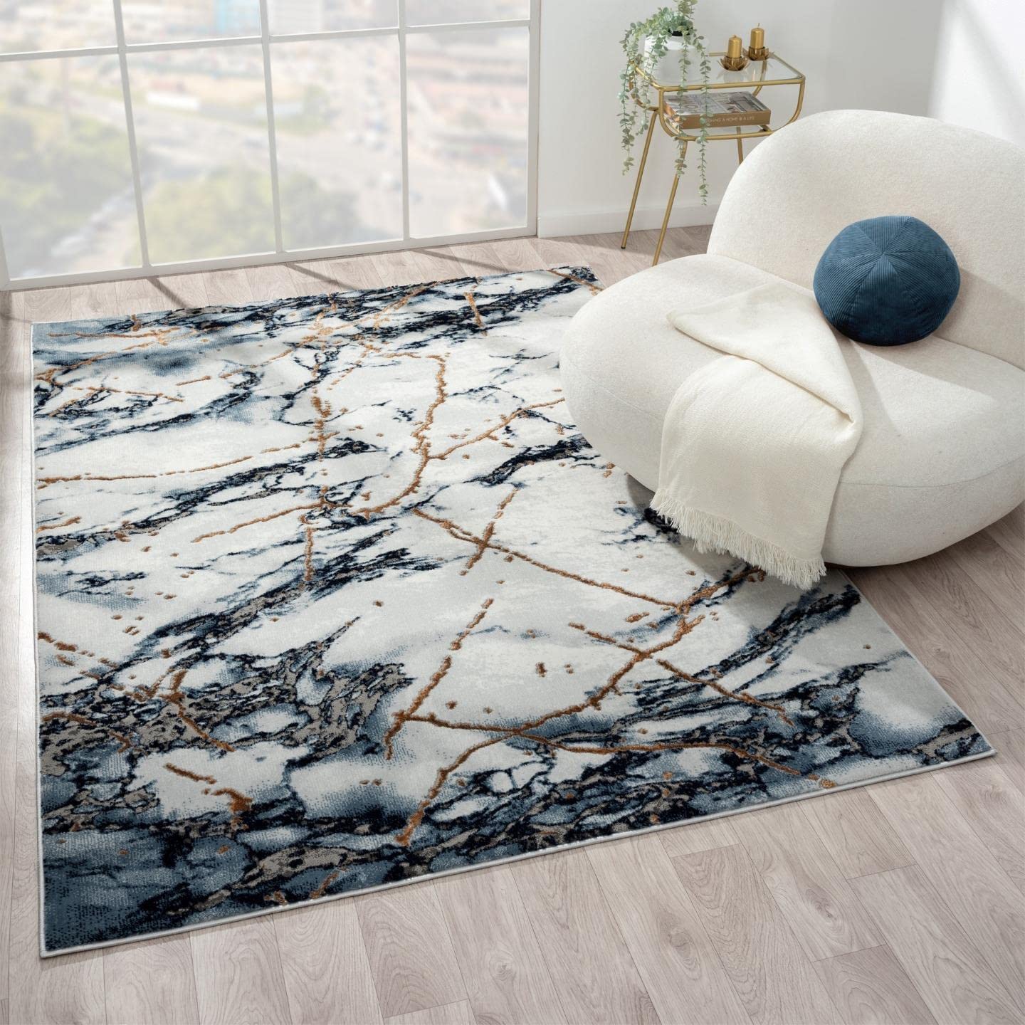 LUXE WEAVERS Ivory Gold 8x10 Marble Abstract Area Rug