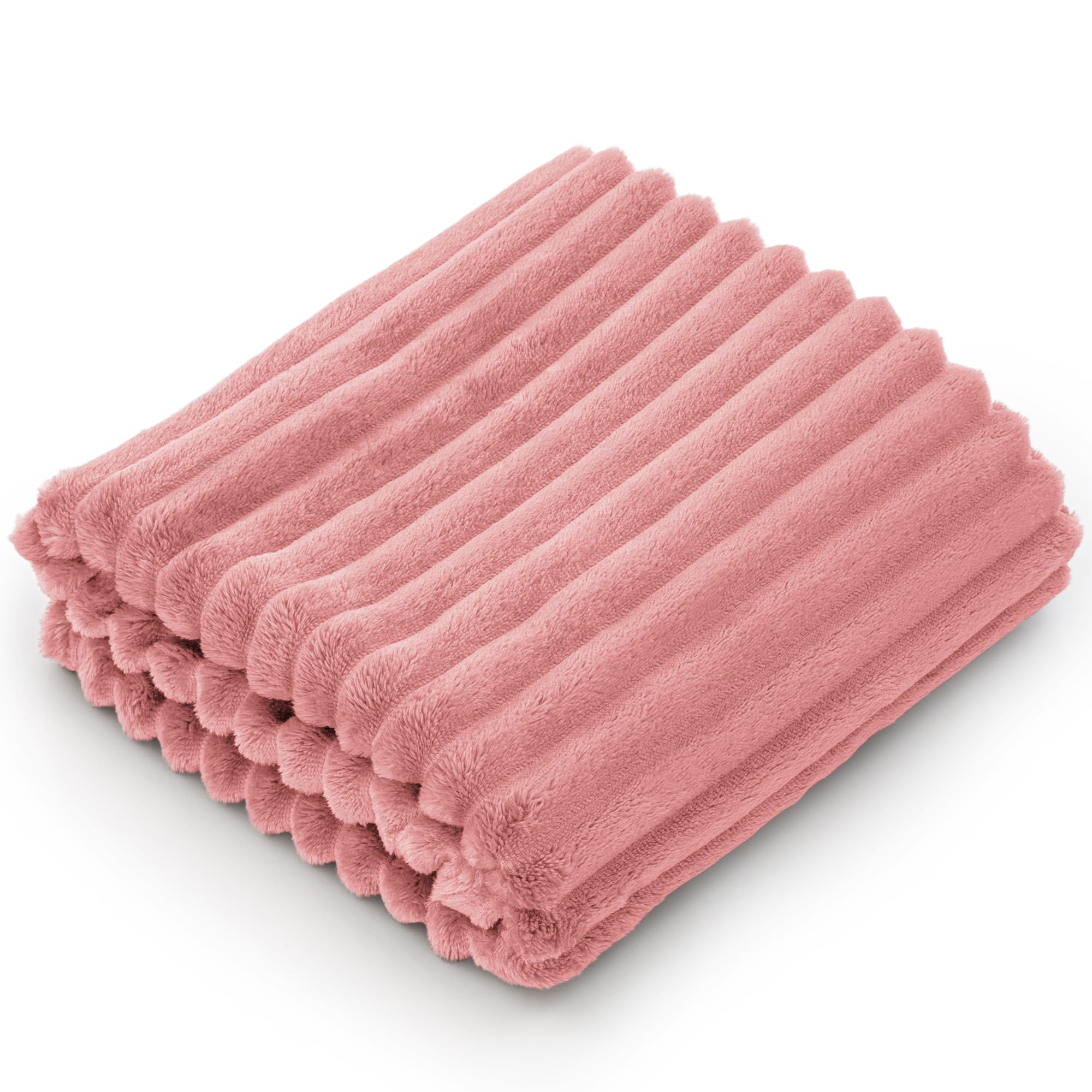 BEDELITE Fleece Throw Blanket for Couch – 3D Ribbed Jacquard Soft and Warm Decorative Fuzzy Blanket – Cozy, Fluffy, Plush Lightweight Pink Throw Blankets for Bed, Sofa, 50x60 inches