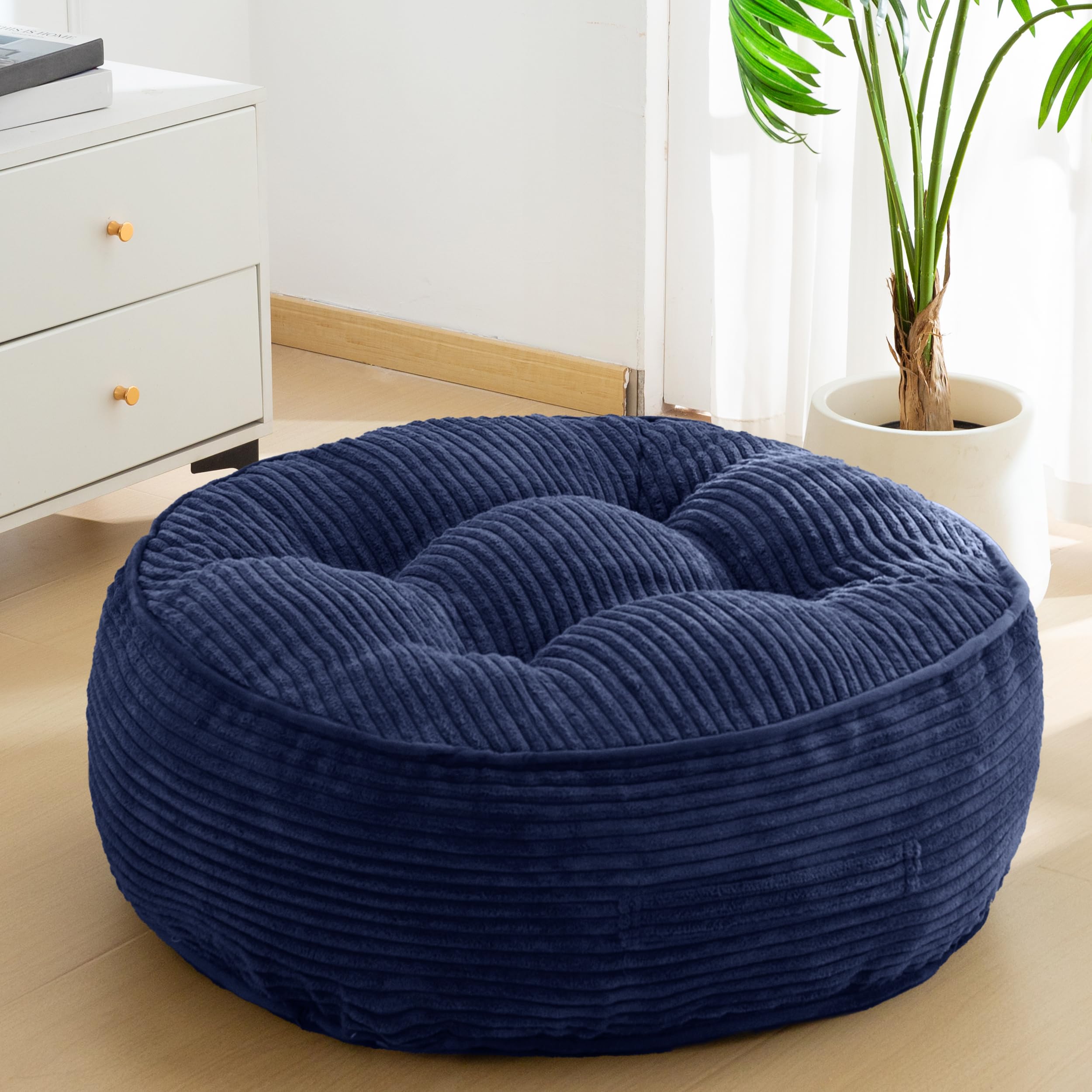 HIGOGOGO Floor Pillow Cushion for Adults, Meditation Cushion Pillow, Large Round Floor Sitting, Tufted Corduroy Cover, for Tatami Living Room or Yoga, 22x22 Inch, Beige
