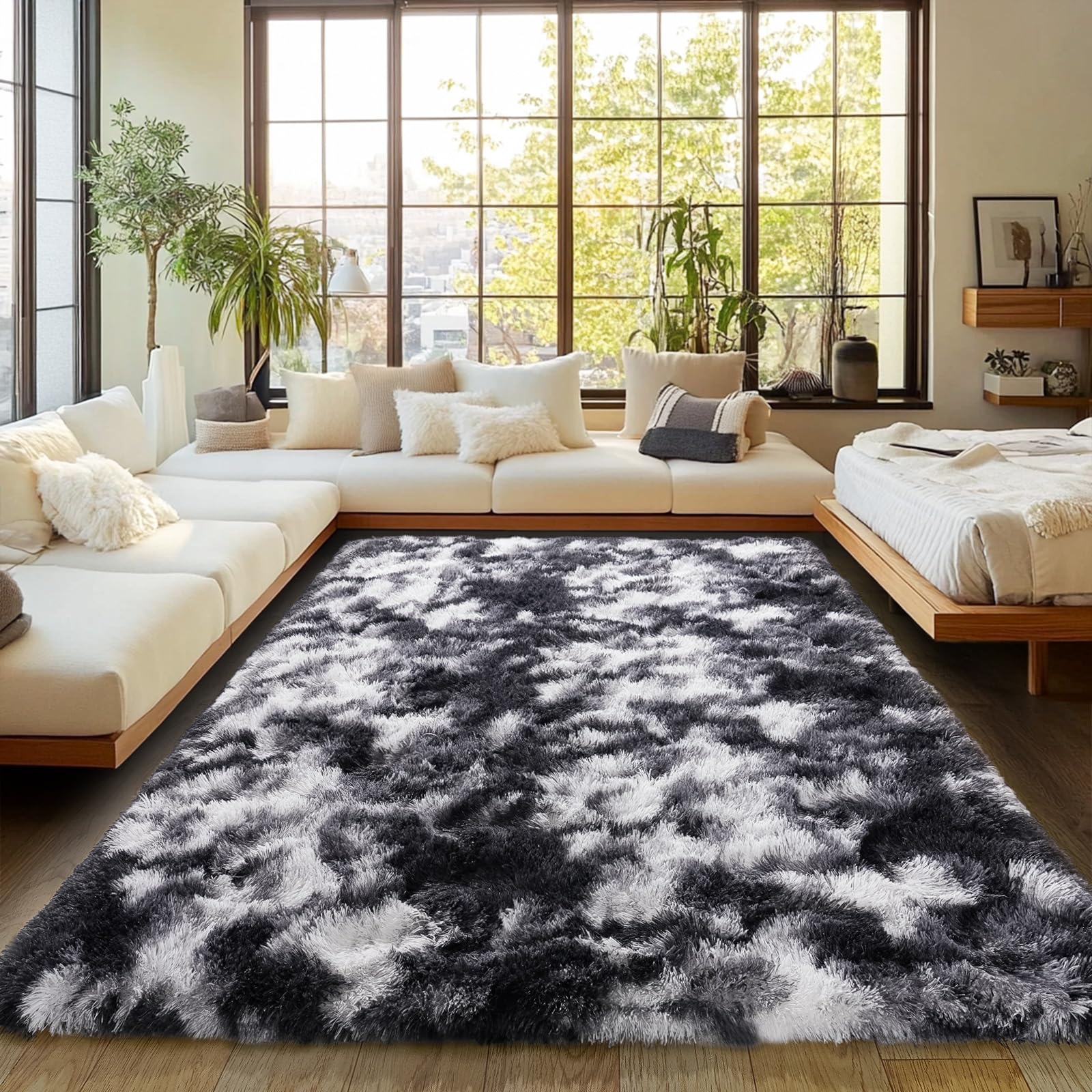 Upgrade Non-Slip Plush Rugs for Living Room, Soft Shaggy Carpets for Living Room, Fuzzy Rugs for Kids' Room, Perfect Decor for Modern Home Tie Dye Camel 6x9 Feet