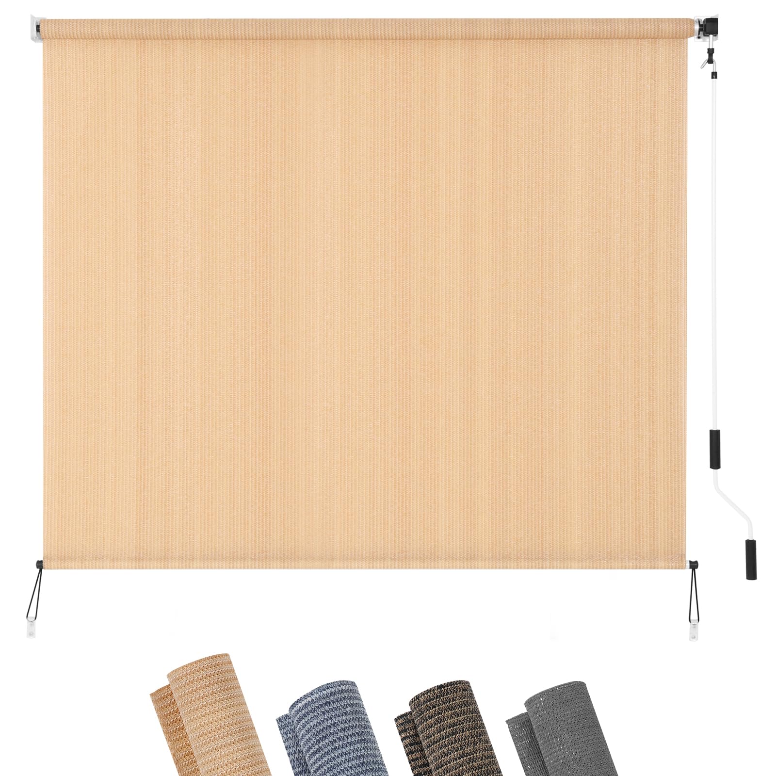 KELIXU Patio Shades Roll Up Outdoor Blind, 8' W x 6' H Cordless Sun Shade Privacy Screen with 90% UV Protection Exterior Roller Shade Cloth for Porch Pergola Backyard Windows Balcony, Walnut