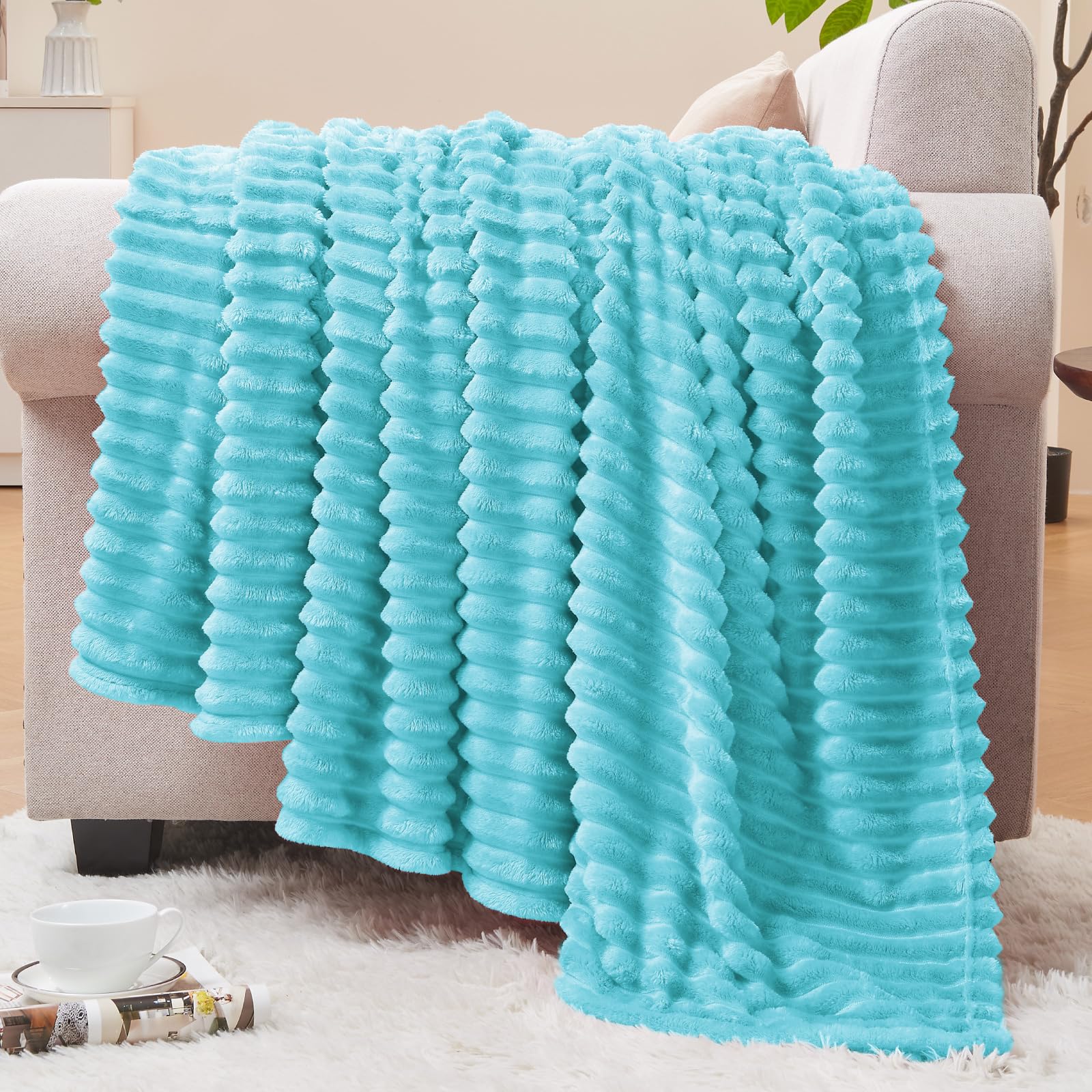 BEDELITE Fleece Throw Blanket for Couch – 3D Ribbed Jacquard Soft and Warm Decorative Fuzzy Blanket – Cozy, Fluffy, Plush Lightweight Pink Throw Blankets for Bed, Sofa, 50x60 inches