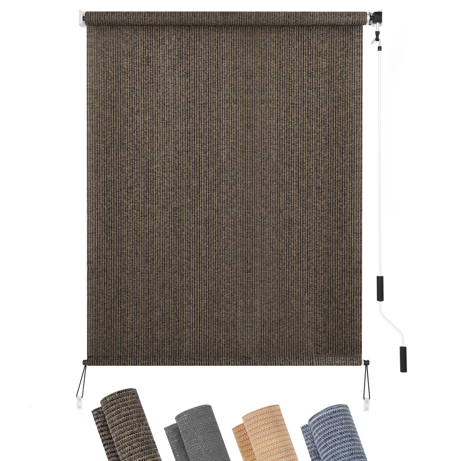 KELIXU Patio Shades Roll Up Outdoor Blind, 8' W x 6' H Cordless Sun Shade Privacy Screen with 90% UV Protection Exterior Roller Shade Cloth for Porch Pergola Backyard Windows Balcony, Walnut