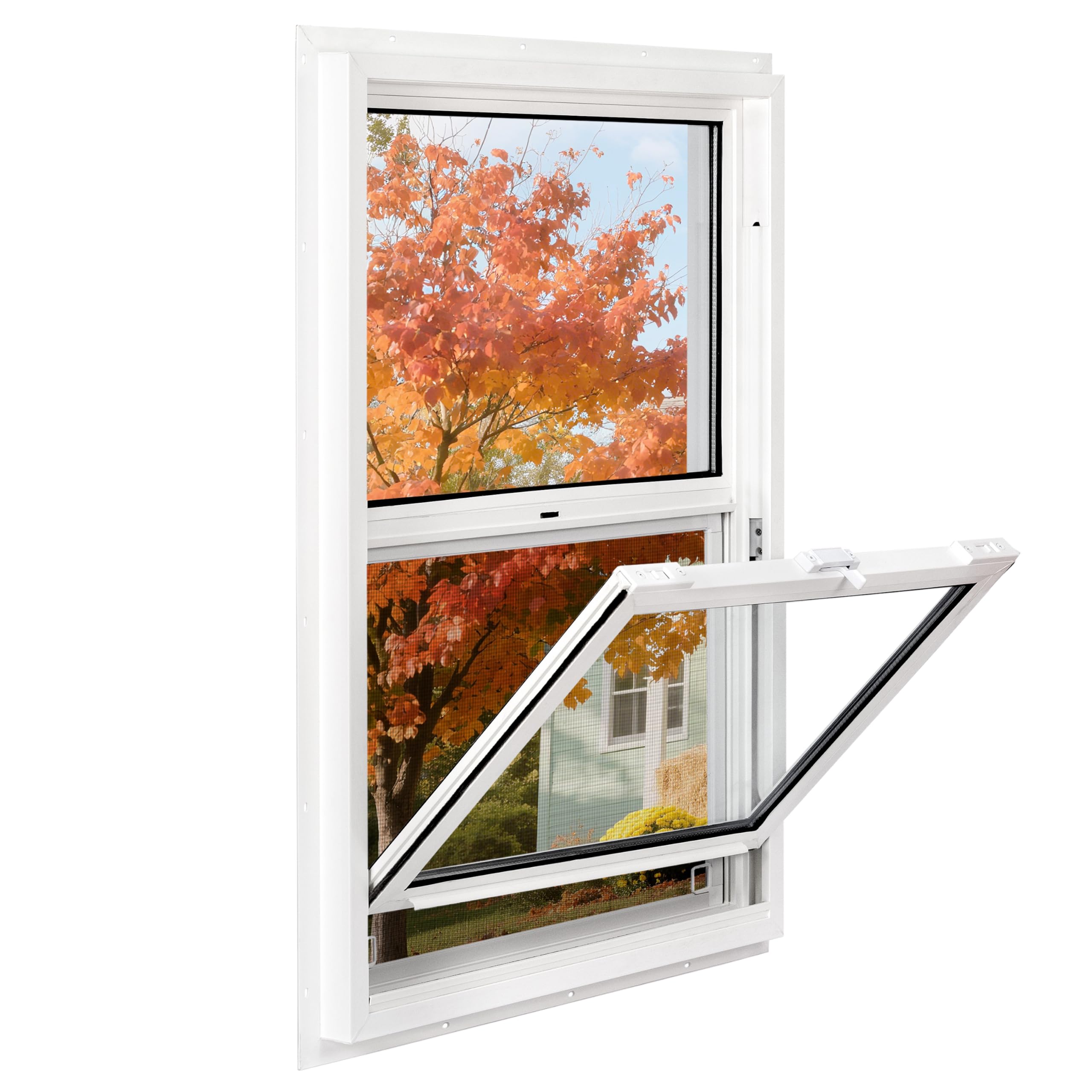 Vinyl Single Hung Sliding Window, 24" x 38" Household Window with Double-Pane Insulated Tempered Glass, White Energy-Efficient Soundproof Window for House, Mobile Home