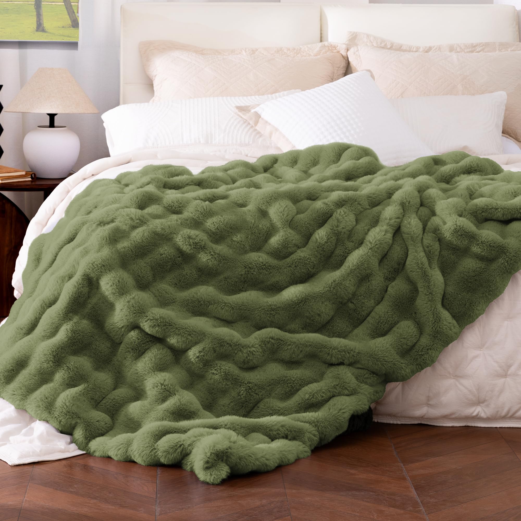 Ultra Soft Cozy Faux Fur Throw Blanket-Fuzzy Plush Thick Bubble Blanket, Fluffy Blanket for Couch, Sofa, Bedroom, and Living Room, 50x60 Inches, Dark Grey Taupe