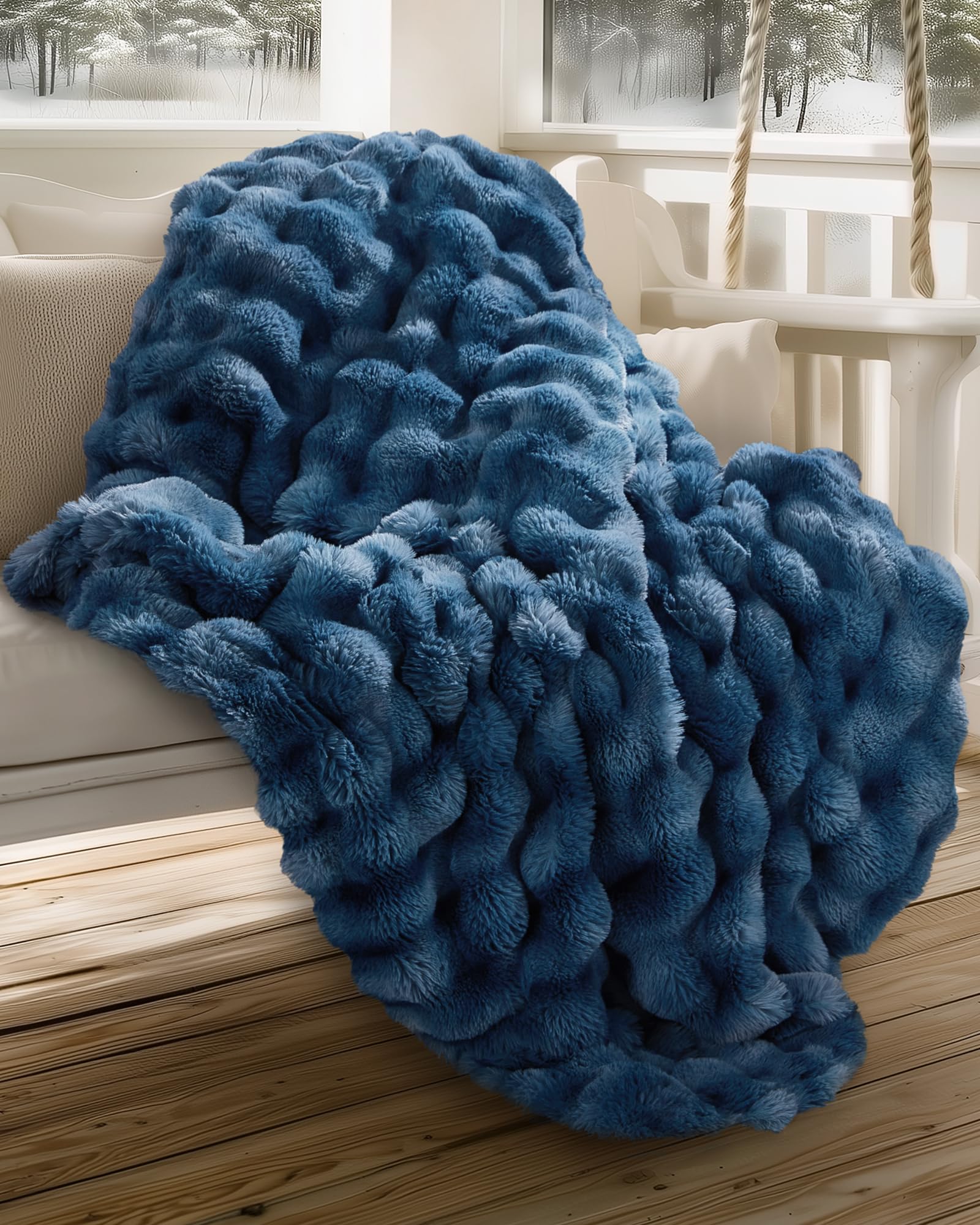 Ultra Soft Cozy Faux Fur Throw Blanket-Fuzzy Plush Thick Bubble Blanket, Fluffy Blanket for Couch, Sofa, Bedroom, and Living Room, 50x60 Inches, Dark Grey Taupe