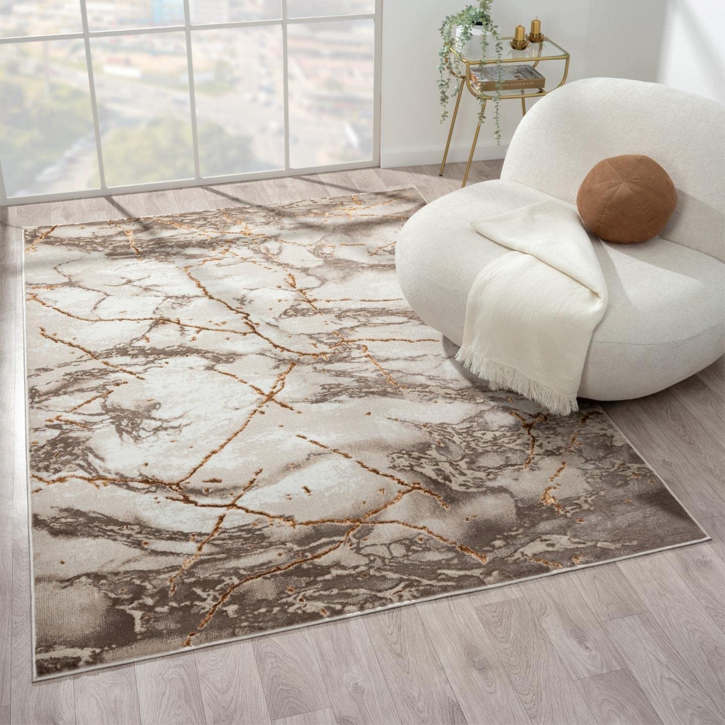 LUXE WEAVERS Ivory Gold 8x10 Marble Abstract Area Rug