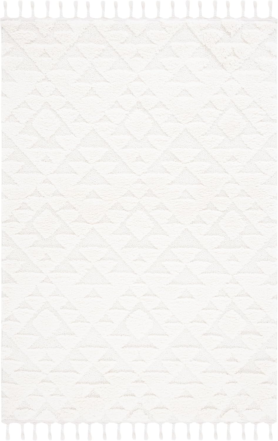 SAFAVIEH Moroccan Tassel Shag Collection Area Rug - 5'3" x 7'6", Ivory, Non-Shedding & Easy to Clean, Plush High-Low Texture, Ideal for Living Room, Bedroom, Dining Space (MTS688C)