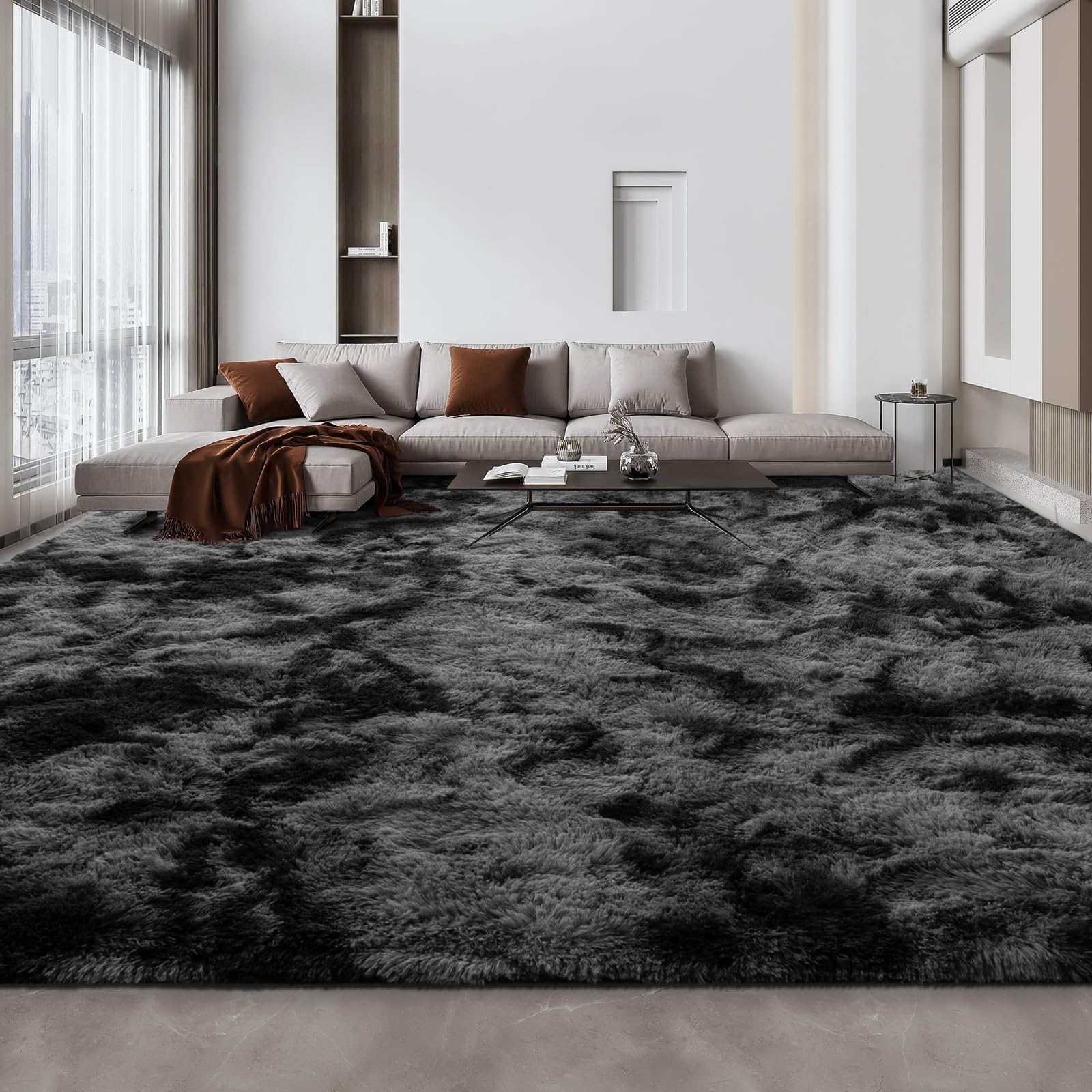 Deerhoo Large Shag Area Rugs 6 x 9, Tie-Dyed Plush Fuzzy Rug for Living Room, Ultra Soft Fluffy Furry Rugs for Bedroom, Indoor Carpet Nursery Rugs for Kids Room Home Decor, Light Grey