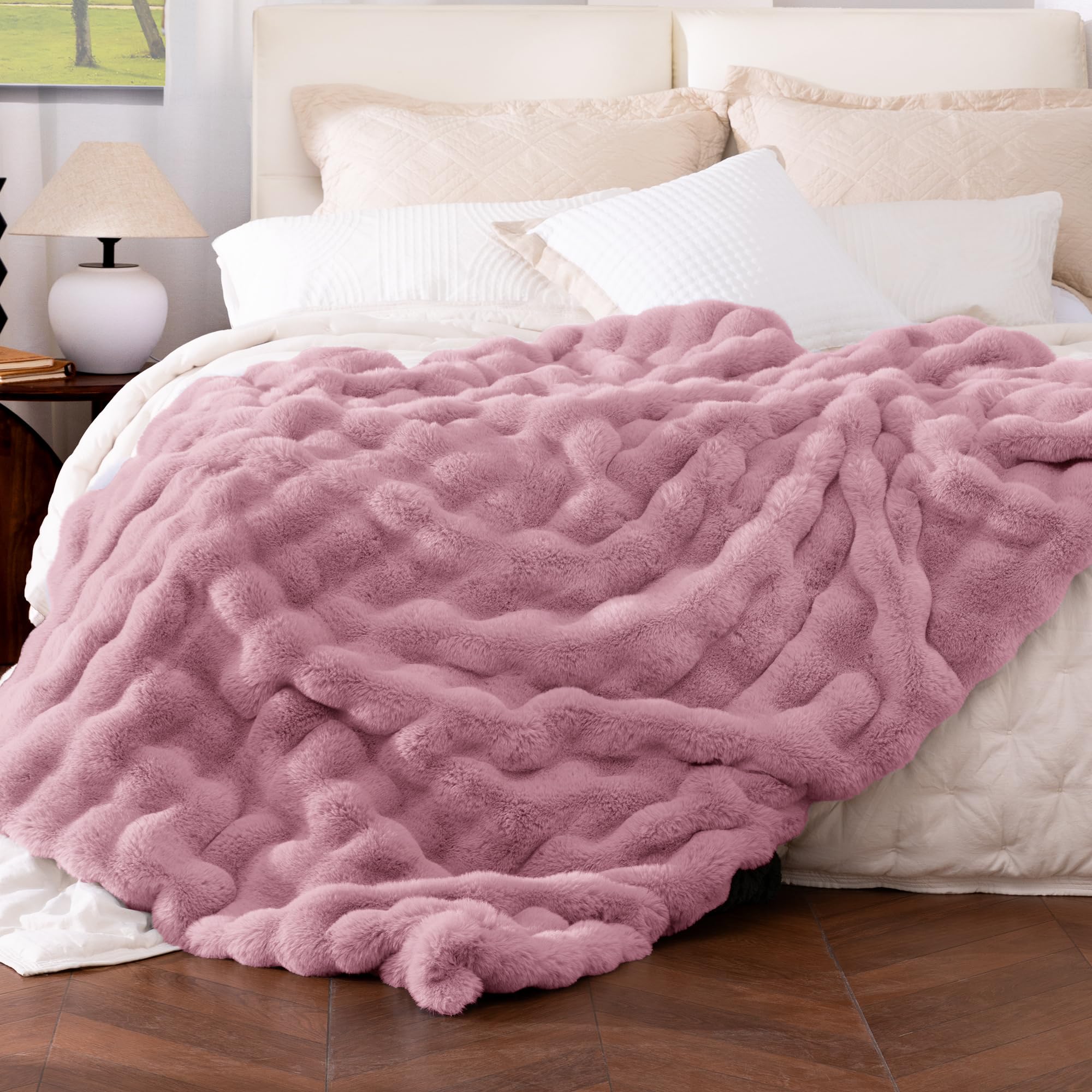 Ultra Soft Cozy Faux Fur Throw Blanket-Fuzzy Plush Thick Bubble Blanket, Fluffy Blanket for Couch, Sofa, Bedroom, and Living Room, 50x60 Inches, Dark Grey Taupe
