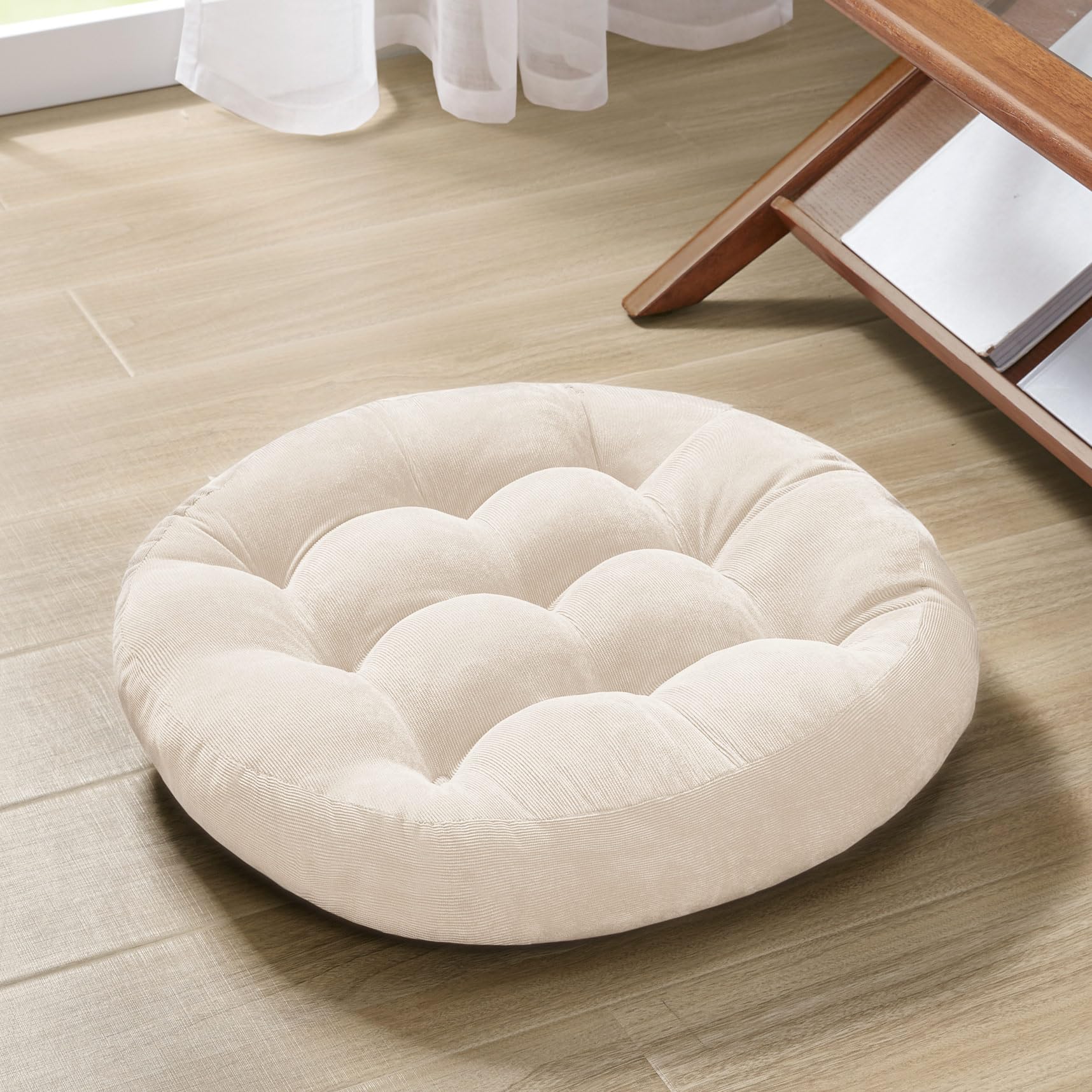 Degrees of Comfort Floor Cushion Pillow, Round Large Pillows Seating for Adults, Tufted Corduroy Floor Cushions for Living Room Tatami, Navy Blue, 22 Inch Single, 1 Count (Pack of 1)