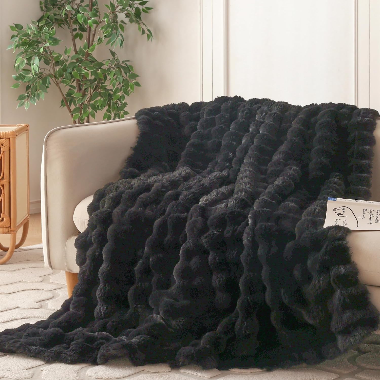 COOVA Faux Fur Throw Blanket for Couch, Cozy Soft and Fuzzy Plush Rabbit Fur Bubble Blanket for Sofa Bedroom Living Room, 60x80 Inches Tie Dye Brown