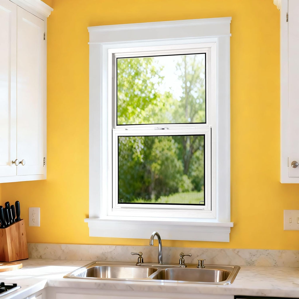 Vinyl Single Hung Sliding Window, 24" x 38" Household Window with Double-Pane Insulated Tempered Glass, White Energy-Efficient Soundproof Window for House, Mobile Home