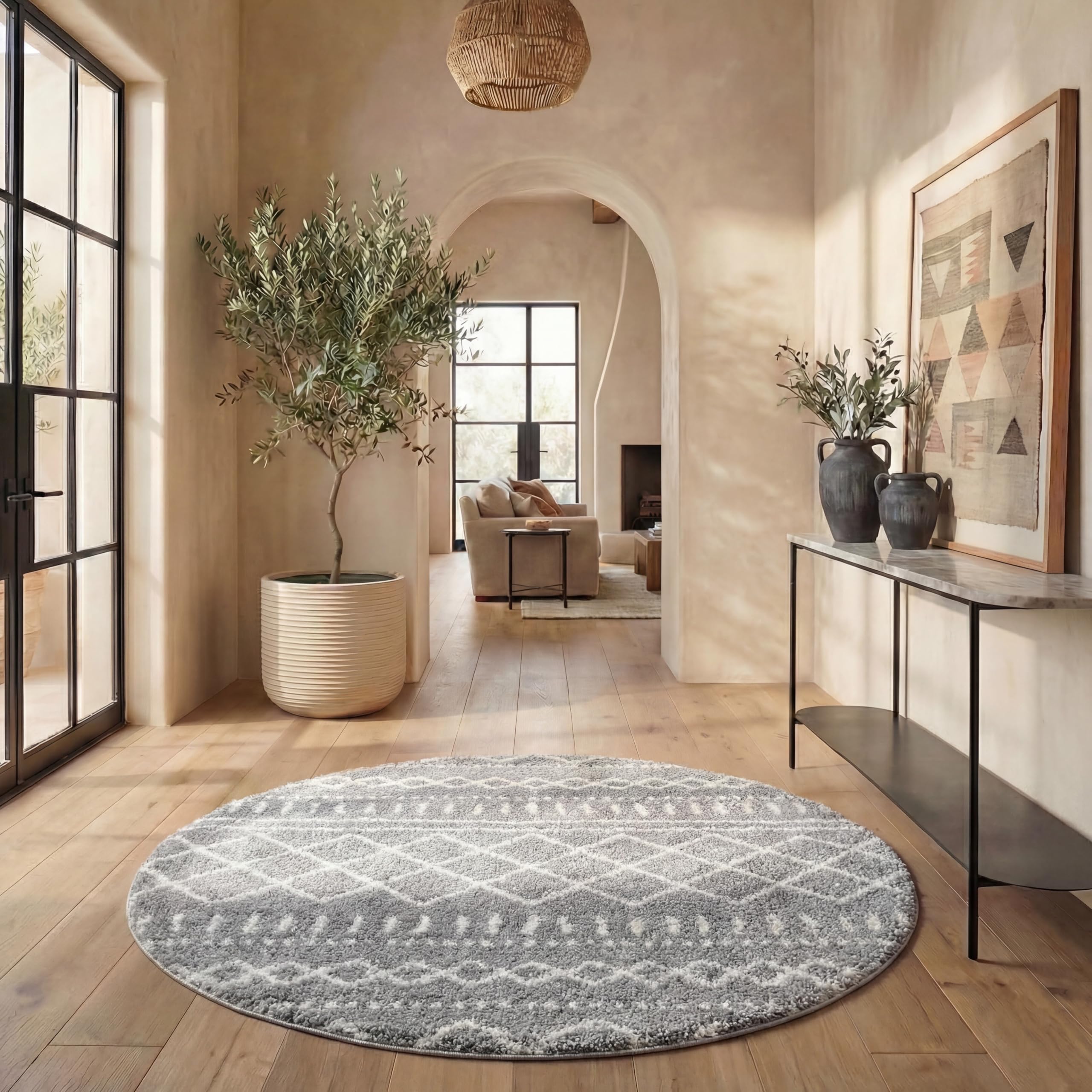 SAFAVIEH Arizona Shag Collection Area Rug - 6'7" x 9'2", Ivory & Beige, Moroccan Boho Design, Non-Shedding & Easy to Clean, Ideal for Living Room, Bedroom, Dining Space (ASG741A)
