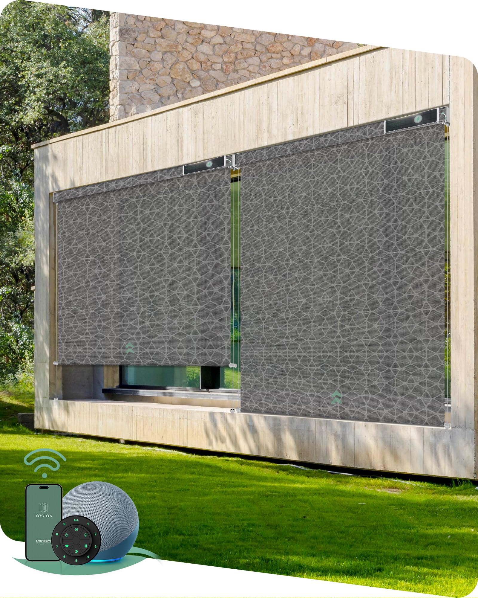 Yoolax Motorized Outdoor Shades Smart Retractable Patio Screens with App & Remote Control, Electric Blinds for Porch Patio Waterproof Roller Shades 7X8ft (5% Openness Alpine Rock)