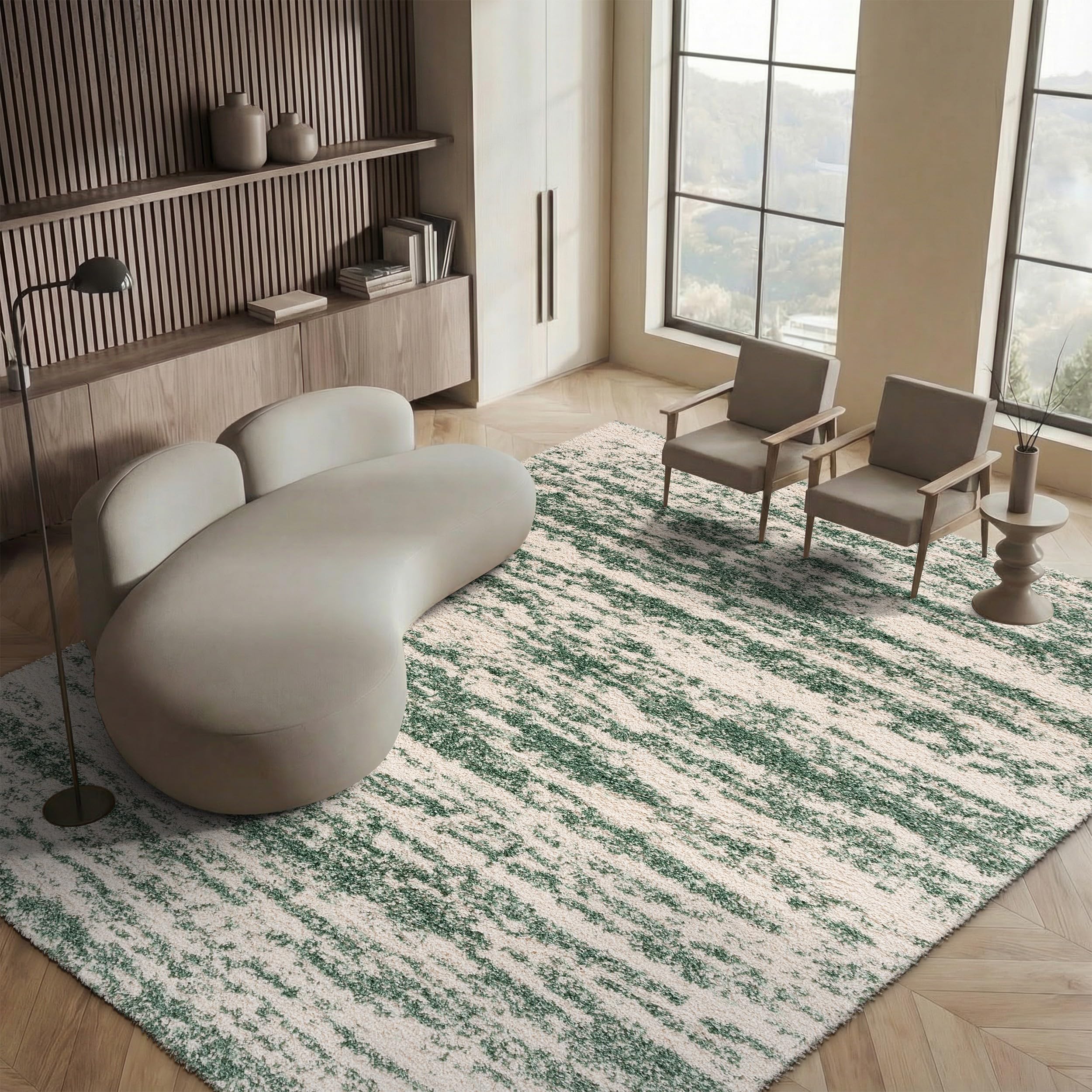 SAFAVIEH Hudson Shag Collection Area Rug - 6' x 9', Ivory & Beige, Modern Design, Non-Shedding & Easy Care, 2-inch Thick Ideal for High Traffic Areas in Living Room, Bedroom (SGH206B)