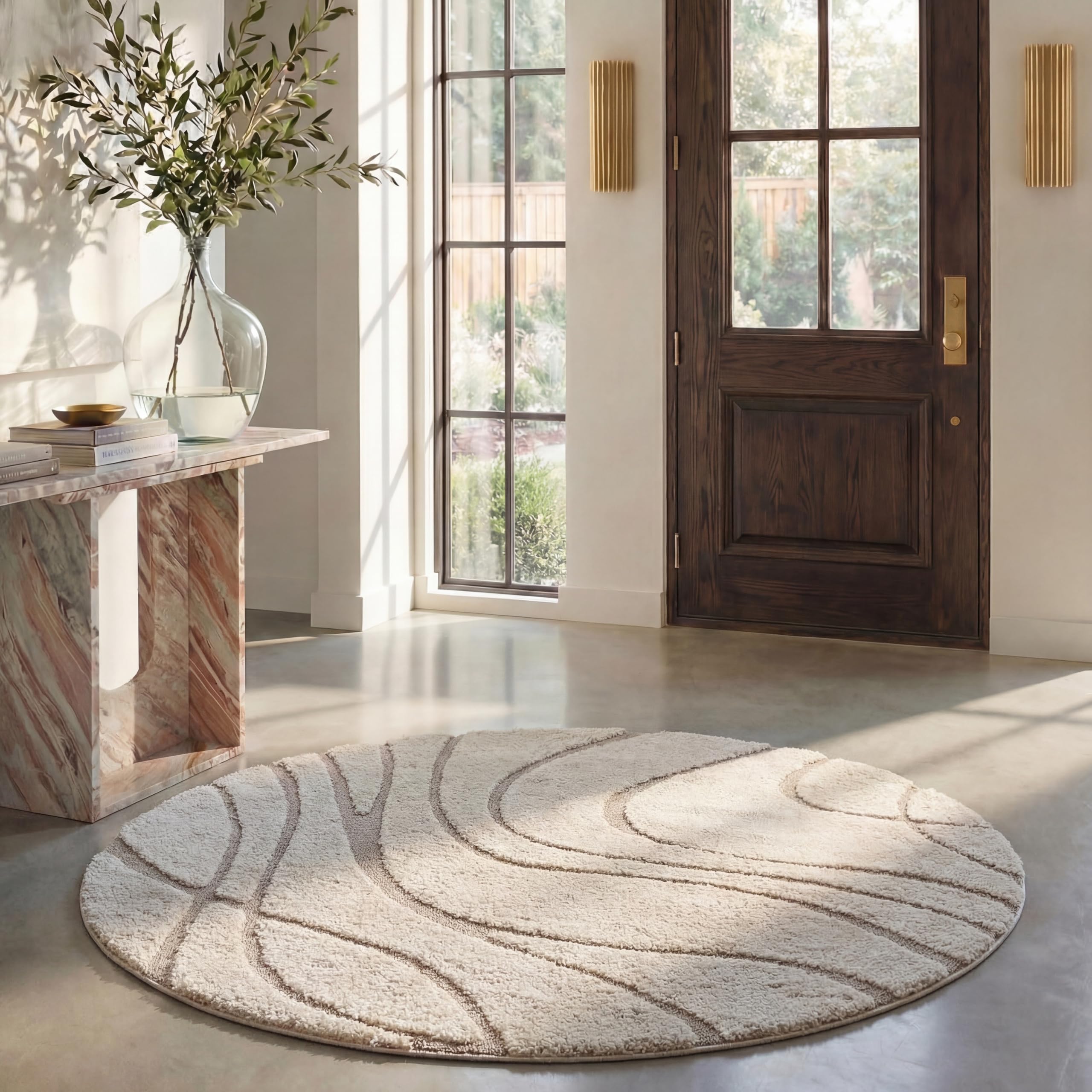 SAFAVIEH Florida Shag Collection Area Rug - 5'3" x 7'6", Cream & Beige, Non-Shedding & Easy Care, 1.2-inch Thick Ideal for High Traffic Areas in Living Room, Bedroom (SG471-1113)