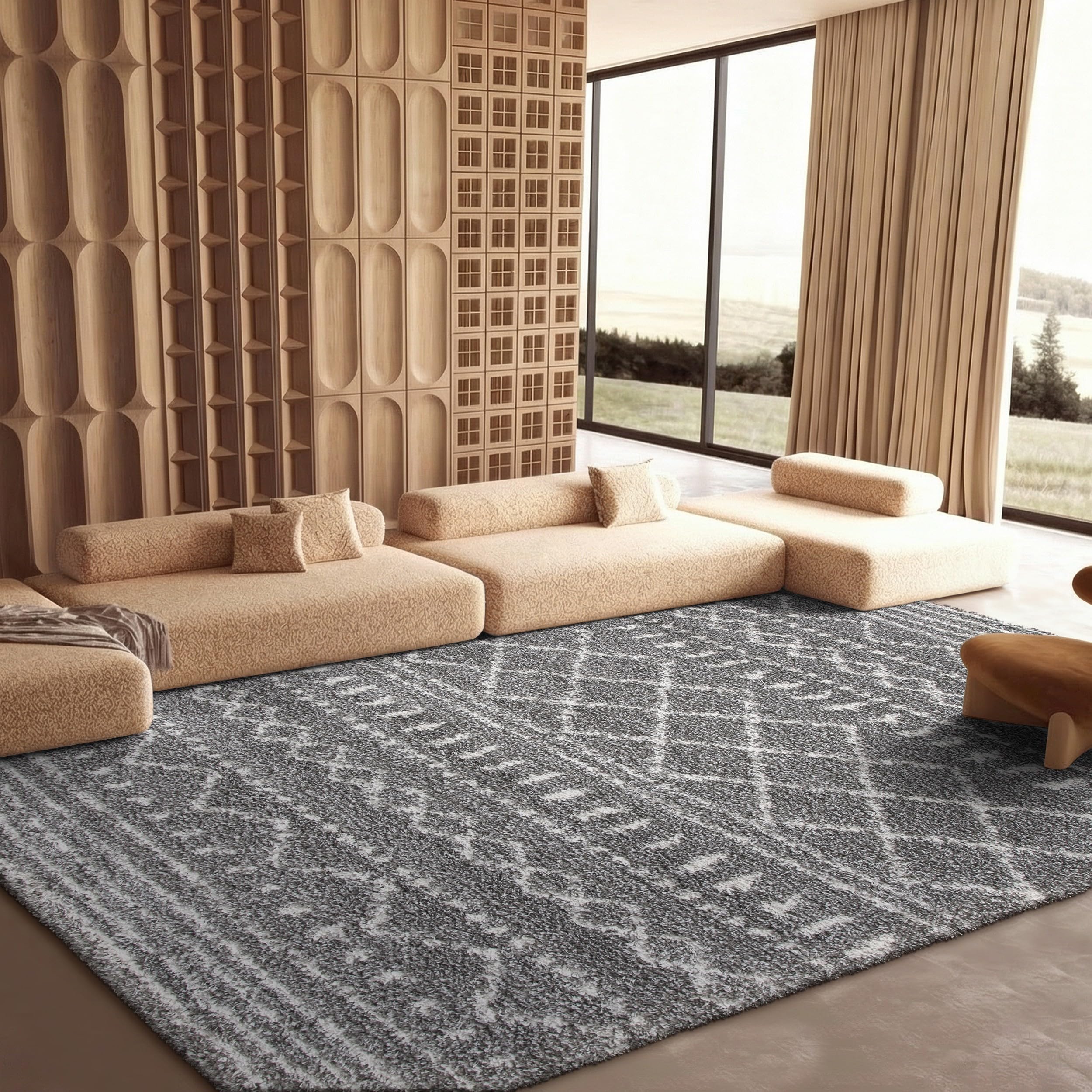 SAFAVIEH Arizona Shag Collection Area Rug - 6'7" x 9'2", Ivory & Beige, Moroccan Boho Design, Non-Shedding & Easy to Clean, Ideal for Living Room, Bedroom, Dining Space (ASG741A)