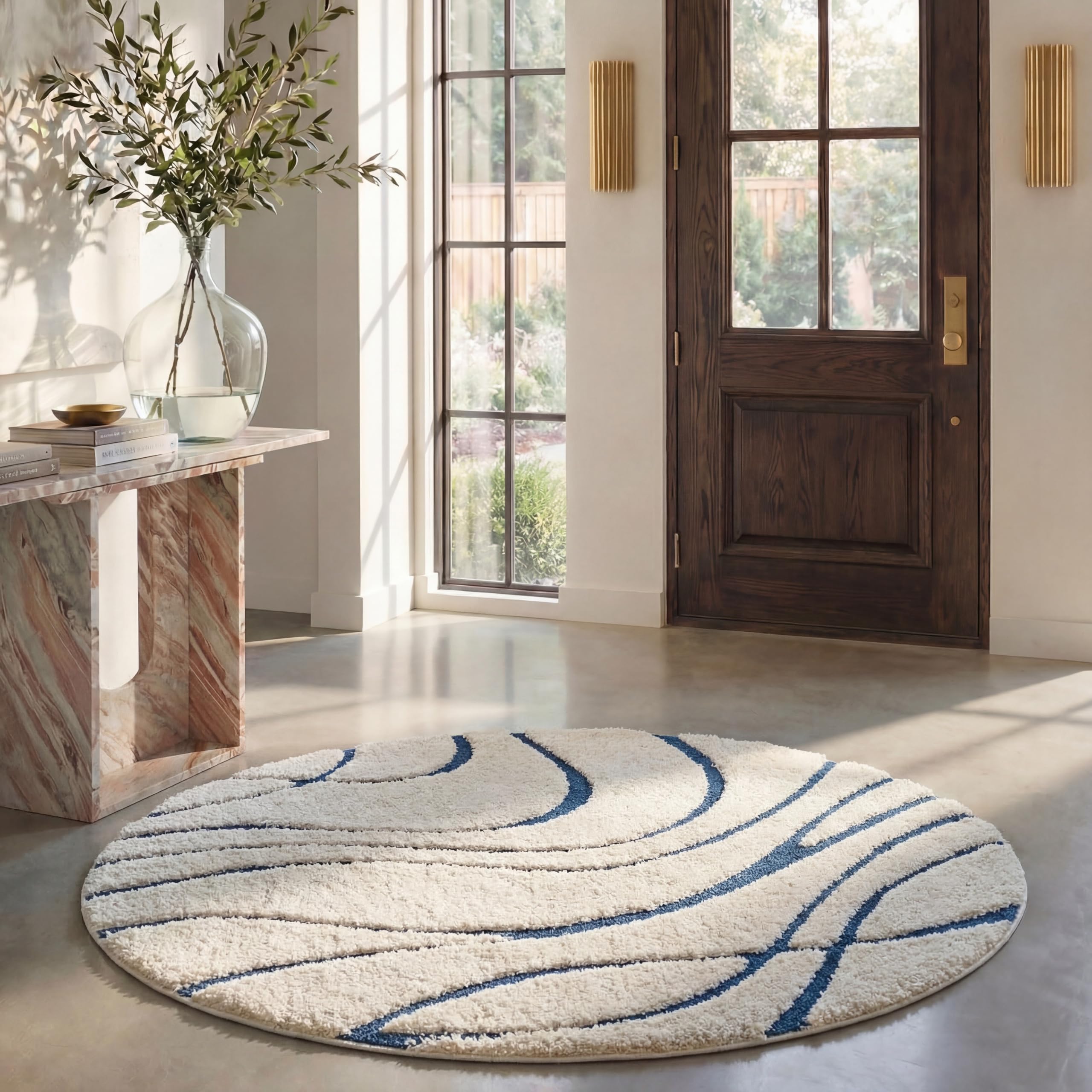 SAFAVIEH Florida Shag Collection Area Rug - 5'3" x 7'6", Cream & Beige, Non-Shedding & Easy Care, 1.2-inch Thick Ideal for High Traffic Areas in Living Room, Bedroom (SG471-1113)
