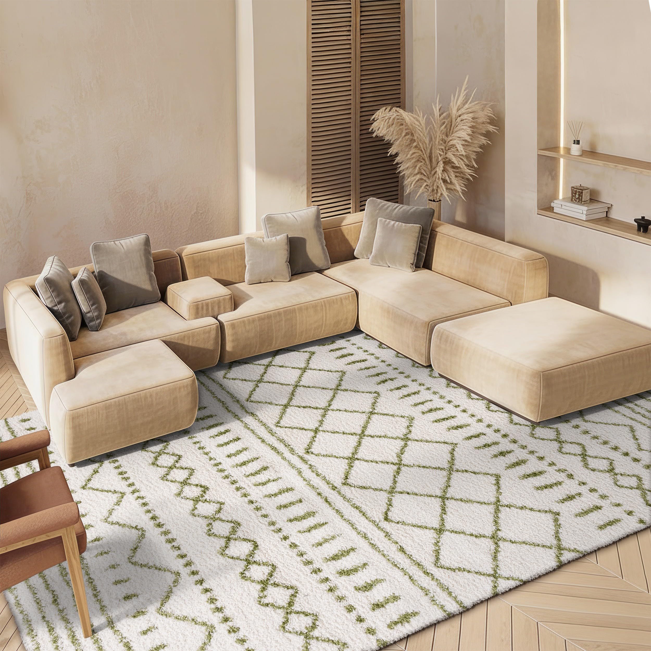 SAFAVIEH Arizona Shag Collection Area Rug - 6'7" x 9'2", Ivory & Beige, Moroccan Boho Design, Non-Shedding & Easy to Clean, Ideal for Living Room, Bedroom, Dining Space (ASG741A)