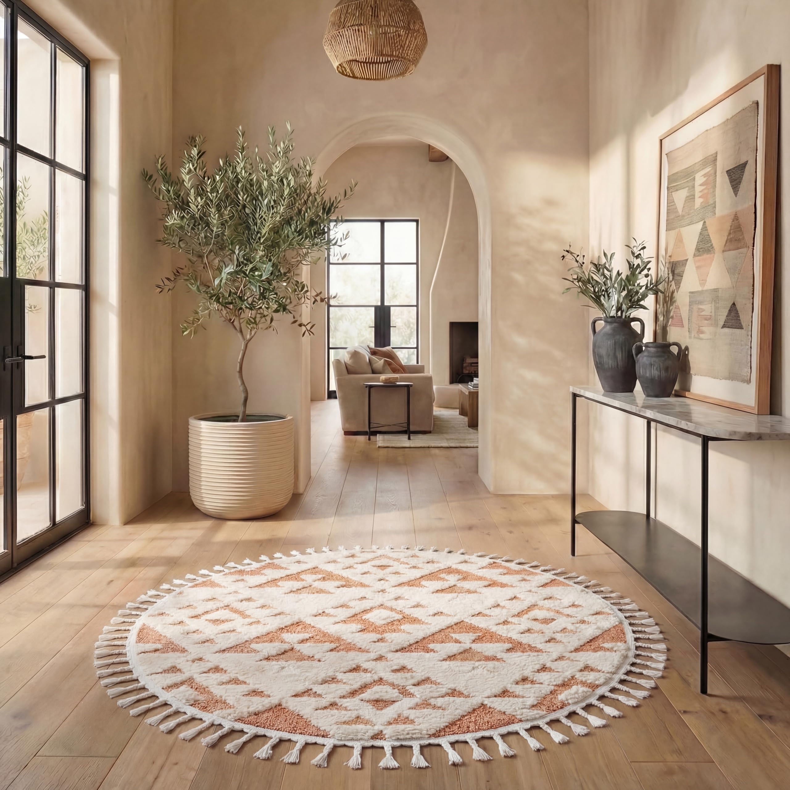 SAFAVIEH Moroccan Tassel Shag Collection Area Rug - 5'3" x 7'6", Ivory, Non-Shedding & Easy to Clean, Plush High-Low Texture, Ideal for Living Room, Bedroom, Dining Space (MTS688C)