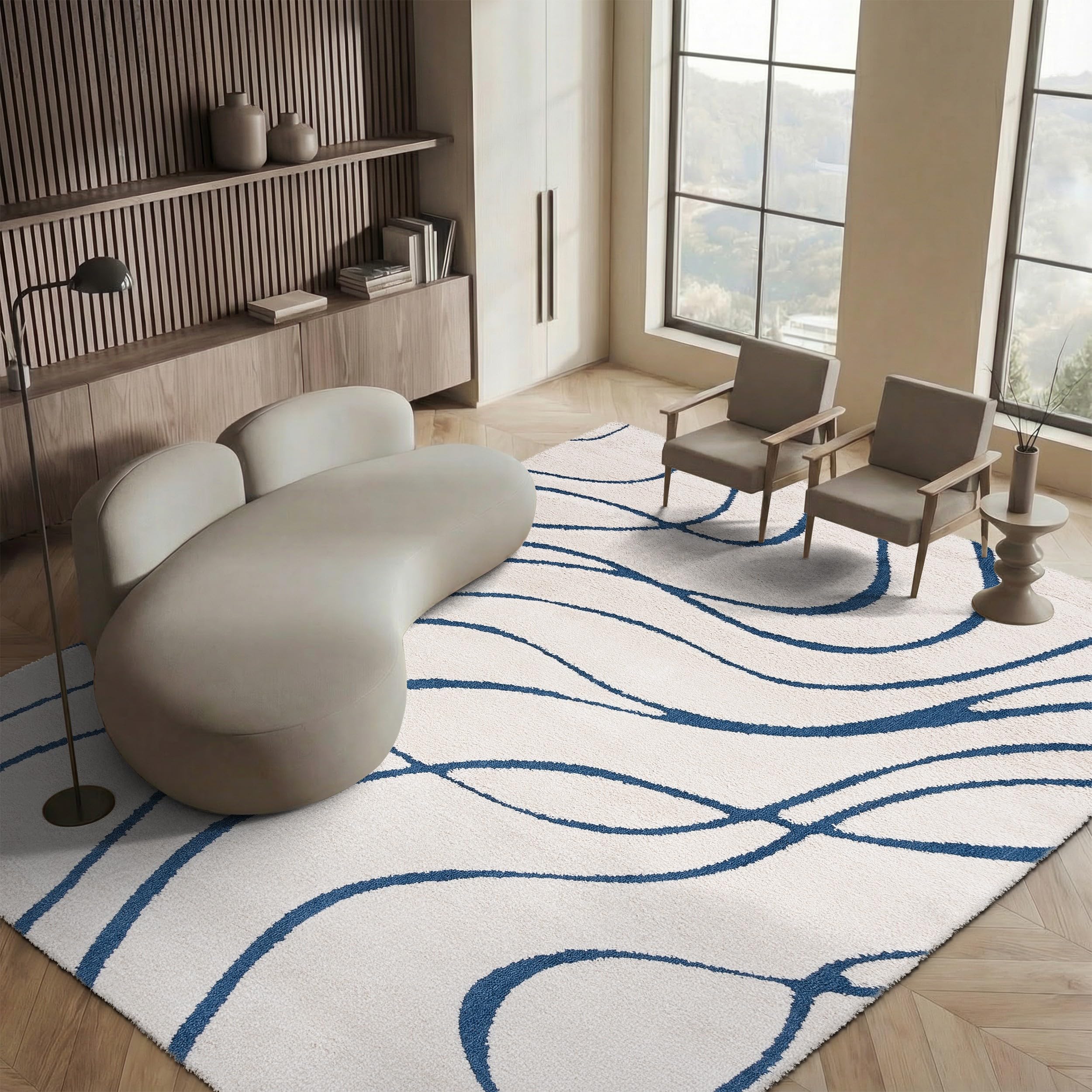 SAFAVIEH Florida Shag Collection Area Rug - 5'3" x 7'6", Cream & Beige, Non-Shedding & Easy Care, 1.2-inch Thick Ideal for High Traffic Areas in Living Room, Bedroom (SG471-1113)