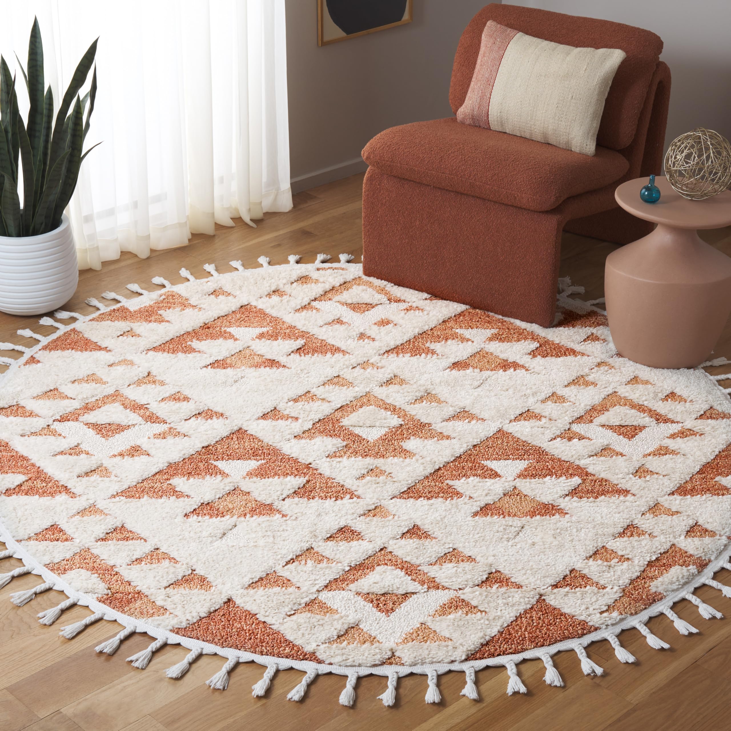 SAFAVIEH Moroccan Tassel Shag Collection Area Rug - 5'3" x 7'6", Ivory, Non-Shedding & Easy to Clean, Plush High-Low Texture, Ideal for Living Room, Bedroom, Dining Space (MTS688C)