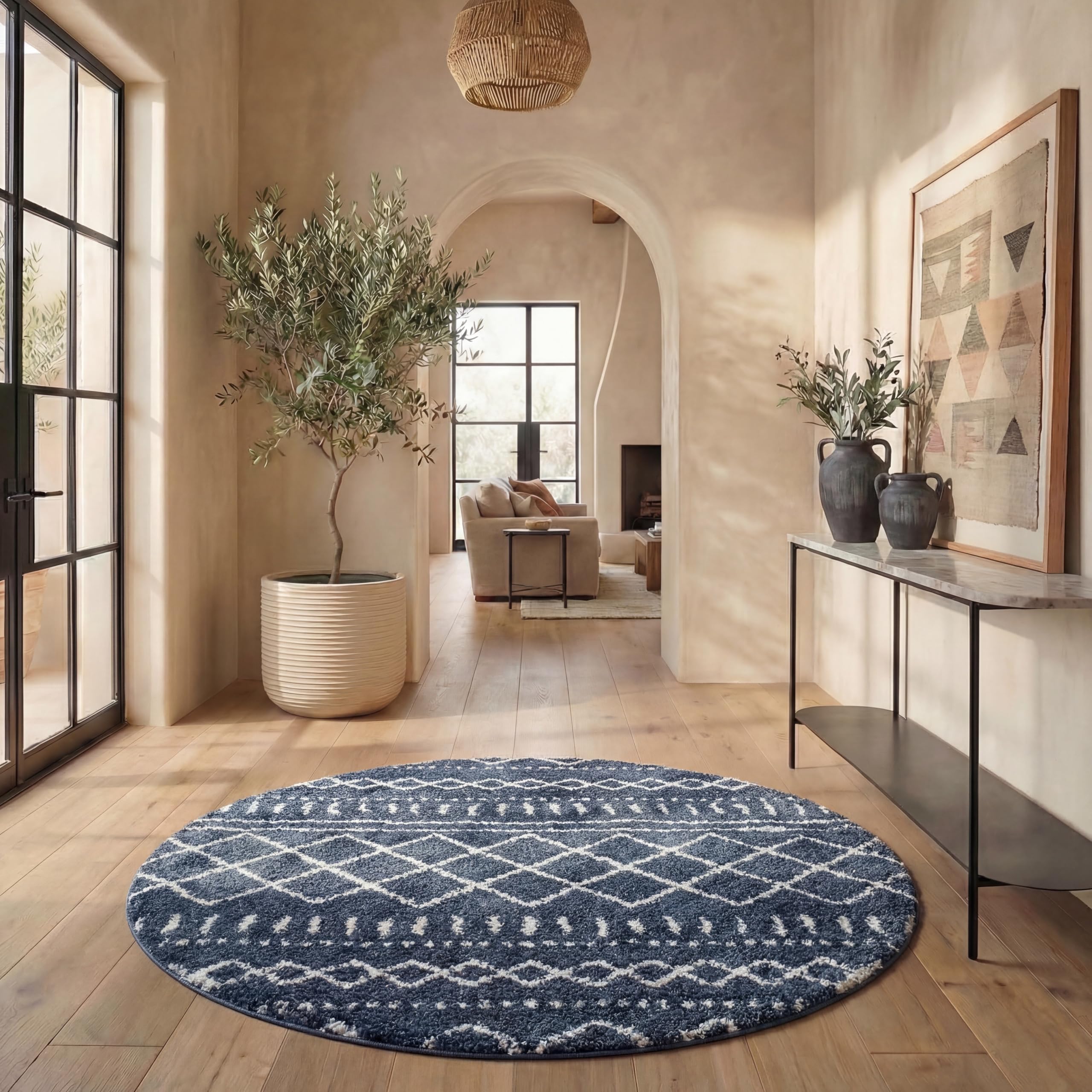 SAFAVIEH Arizona Shag Collection Area Rug - 6'7" x 9'2", Ivory & Beige, Moroccan Boho Design, Non-Shedding & Easy to Clean, Ideal for Living Room, Bedroom, Dining Space (ASG741A)