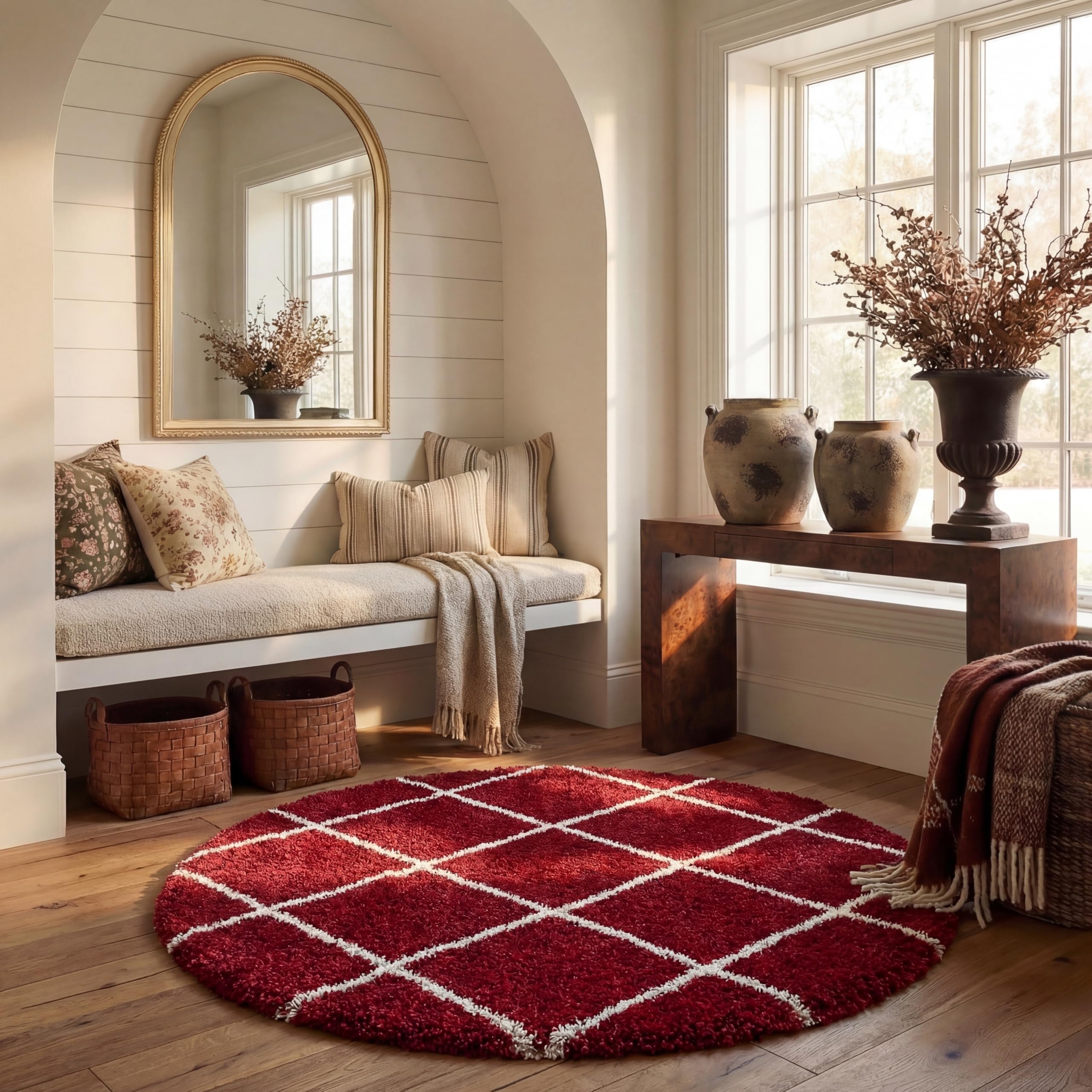 SAFAVIEH Hudson Shag Collection Area Rug - 5'3" x 7'6", Beige & Ivory, Modern Trellis Design, Non-Shedding & Easy Care, 2-inch Thick Ideal for High Traffic Areas in Living Room, Bedroom (SGH281S)