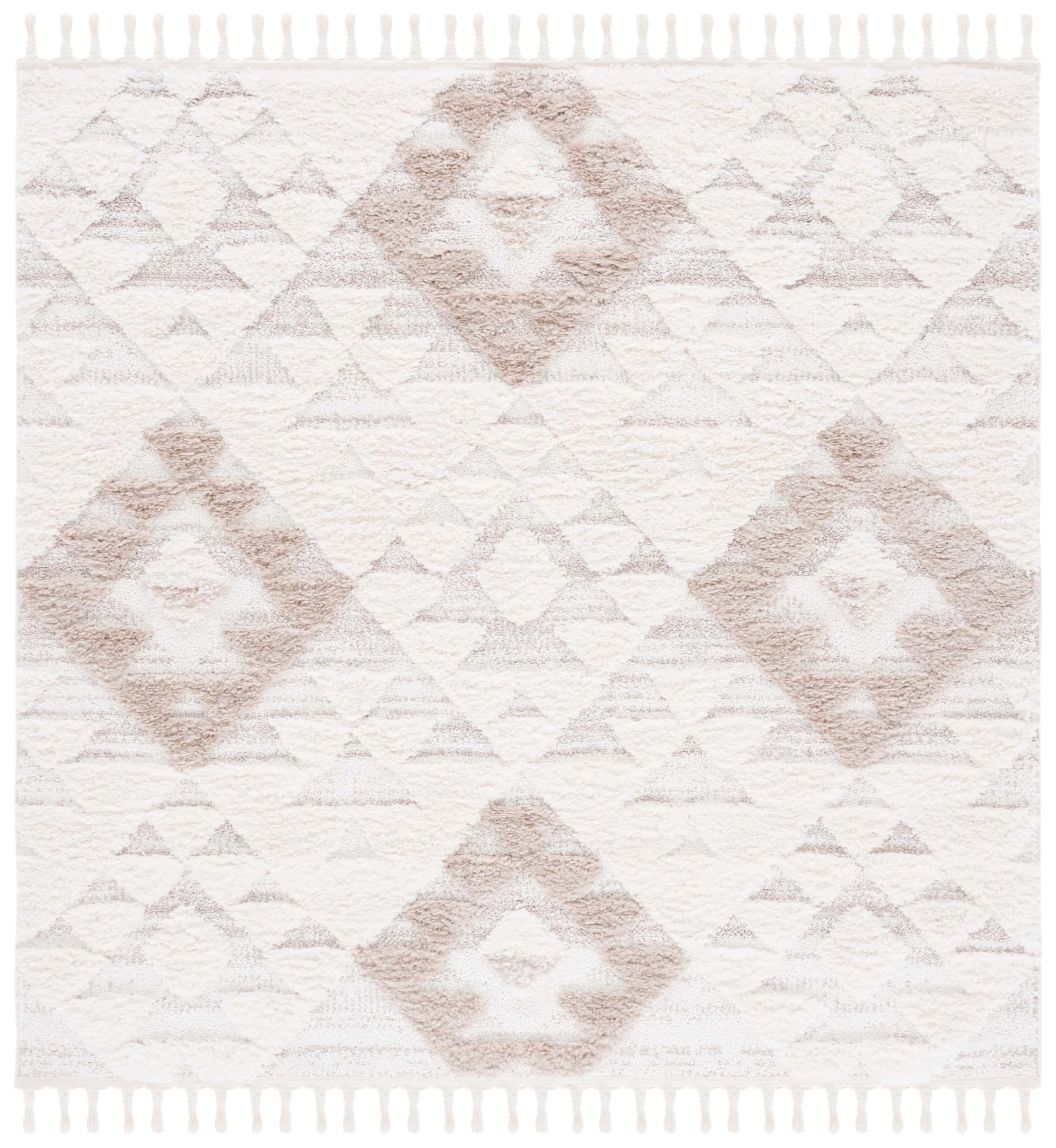 SAFAVIEH Moroccan Tassel Shag Collection Area Rug - 5'3" x 7'6", Ivory, Non-Shedding & Easy to Clean, Plush High-Low Texture, Ideal for Living Room, Bedroom, Dining Space (MTS688C)