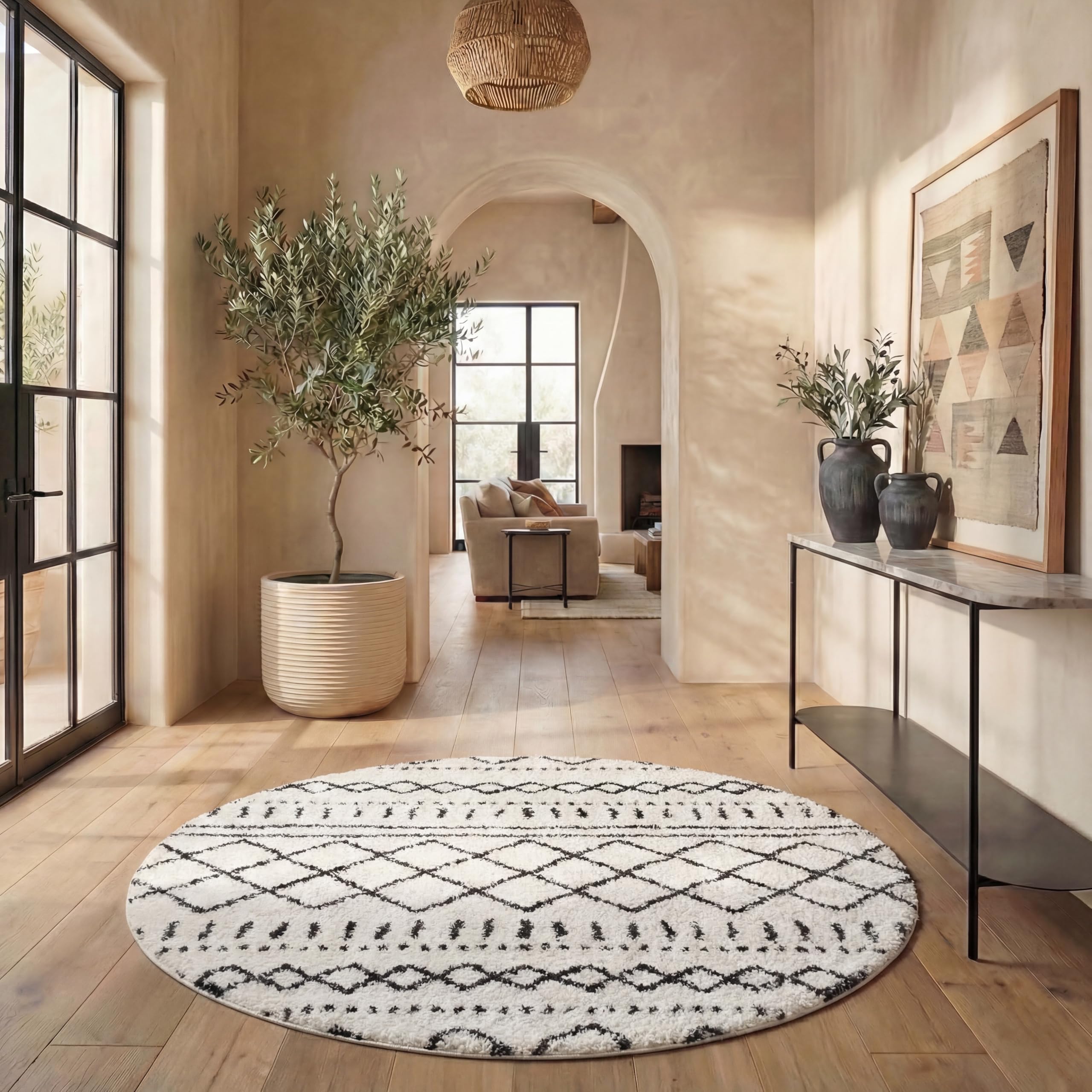 SAFAVIEH Arizona Shag Collection Area Rug - 6'7" x 9'2", Ivory & Beige, Moroccan Boho Design, Non-Shedding & Easy to Clean, Ideal for Living Room, Bedroom, Dining Space (ASG741A)