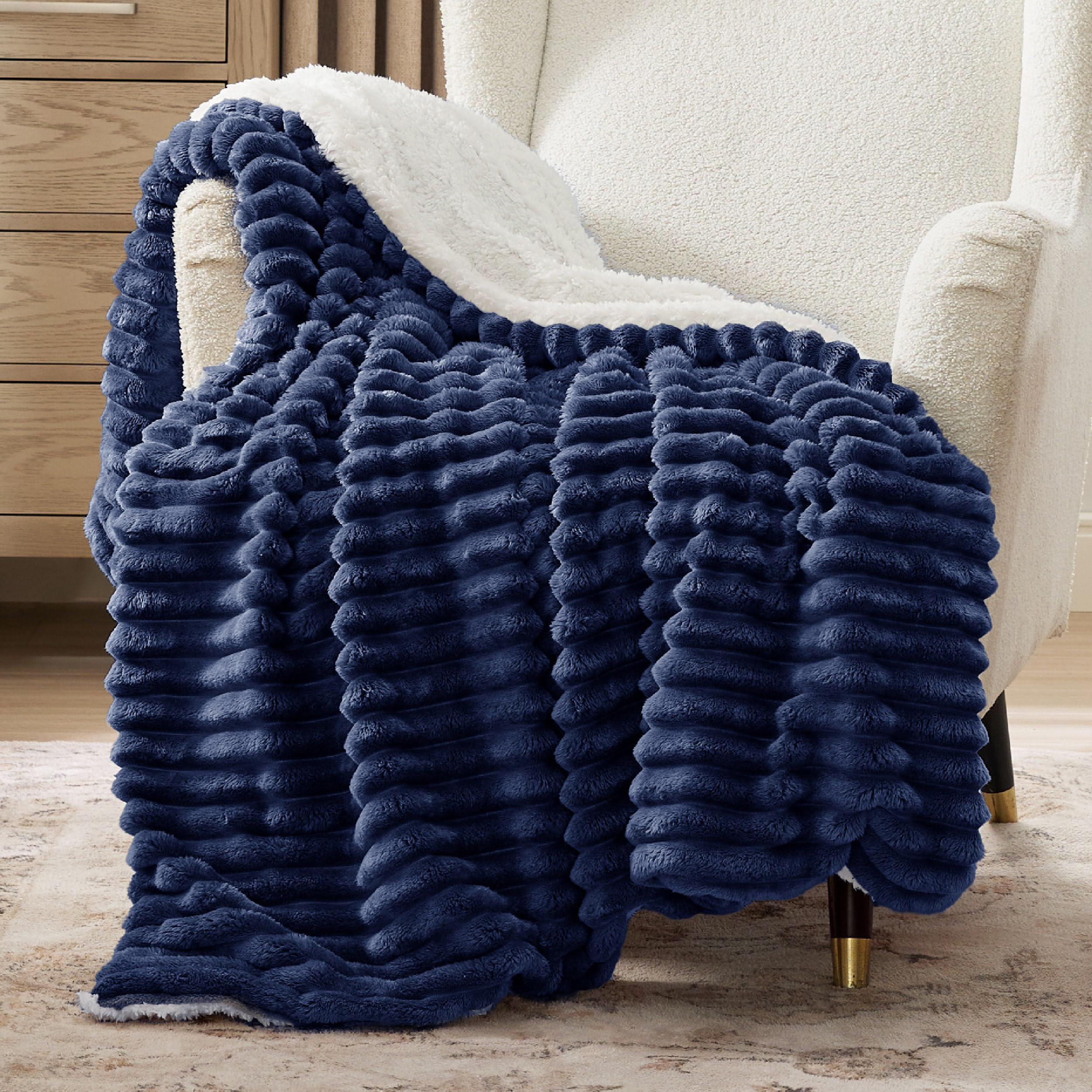 Beige Sherpa Fleece Blanket 50×60", Warm Fluffy Throw for Home Decor & Gift