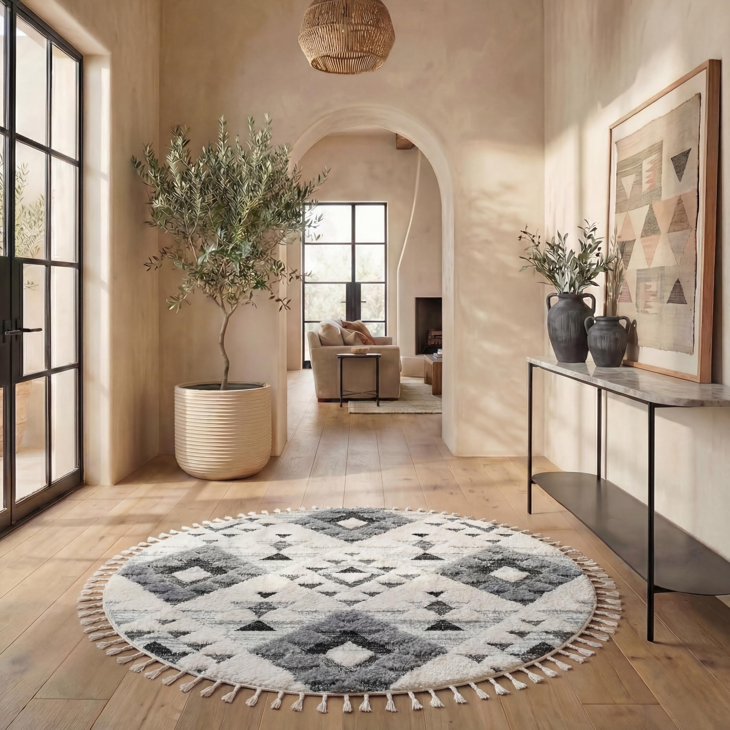 SAFAVIEH Moroccan Tassel Shag Collection Area Rug - 5'3" x 7'6", Ivory, Non-Shedding & Easy to Clean, Plush High-Low Texture, Ideal for Living Room, Bedroom, Dining Space (MTS688C)
