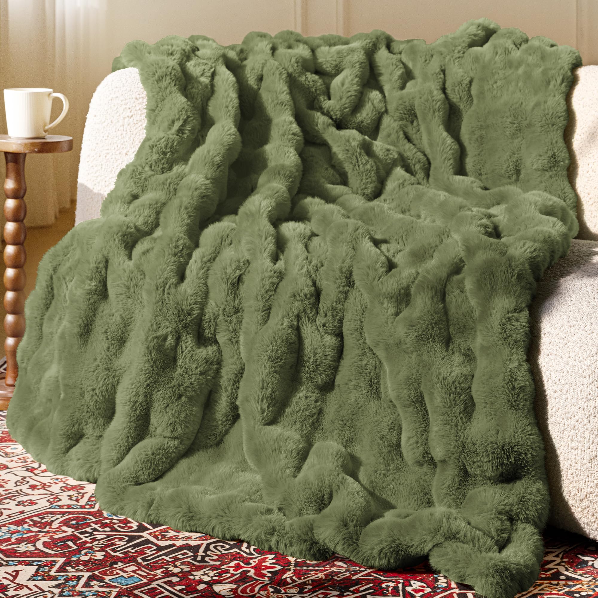 Ultra Soft Cozy Faux Fur Throw Blanket-Fuzzy Plush Thick Bubble Blanket, Fluffy Blanket for Couch, Sofa, Bedroom, and Living Room, 50x60 Inches, Dark Grey Taupe