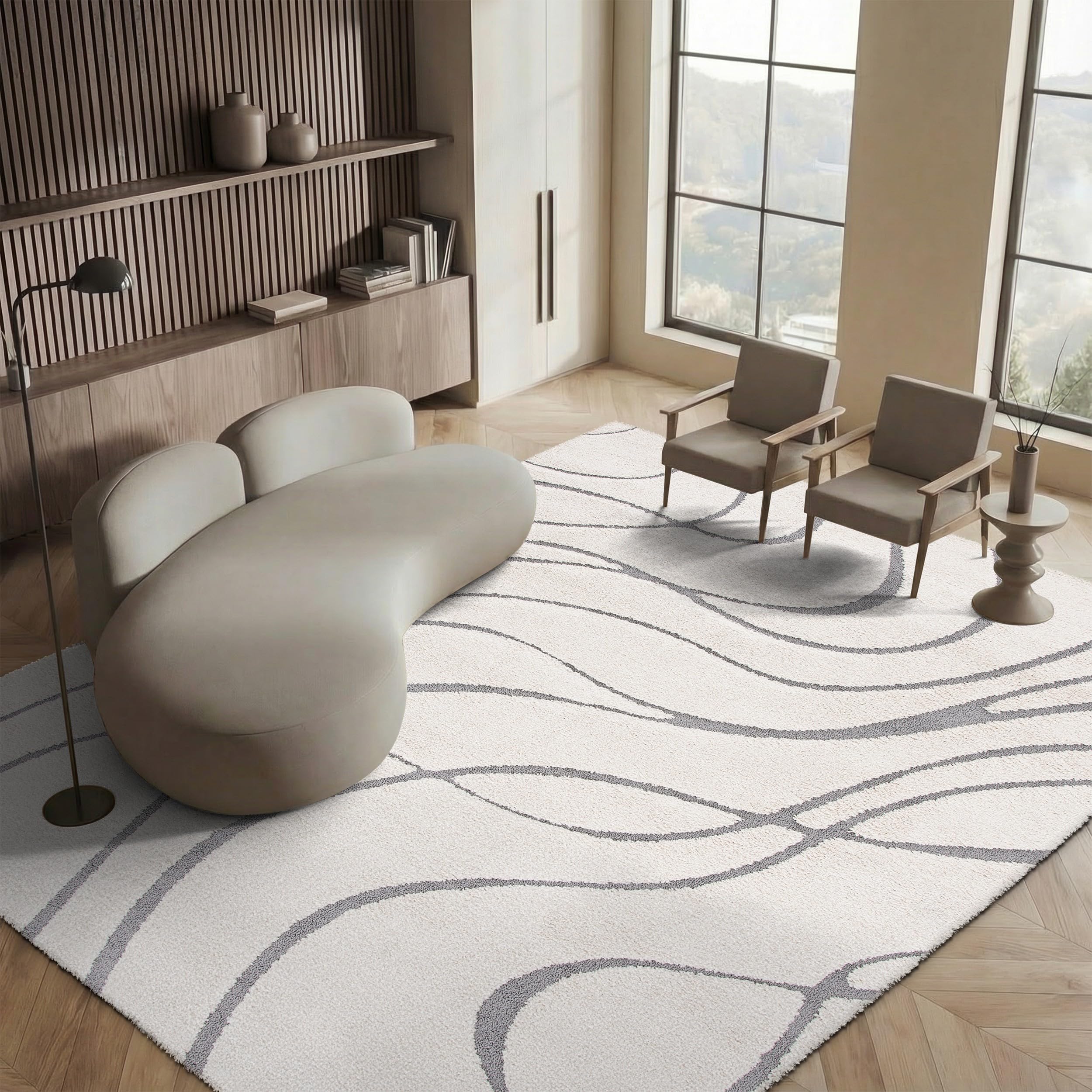 SAFAVIEH Florida Shag Collection Area Rug - 5'3" x 7'6", Cream & Beige, Non-Shedding & Easy Care, 1.2-inch Thick Ideal for High Traffic Areas in Living Room, Bedroom (SG471-1113)