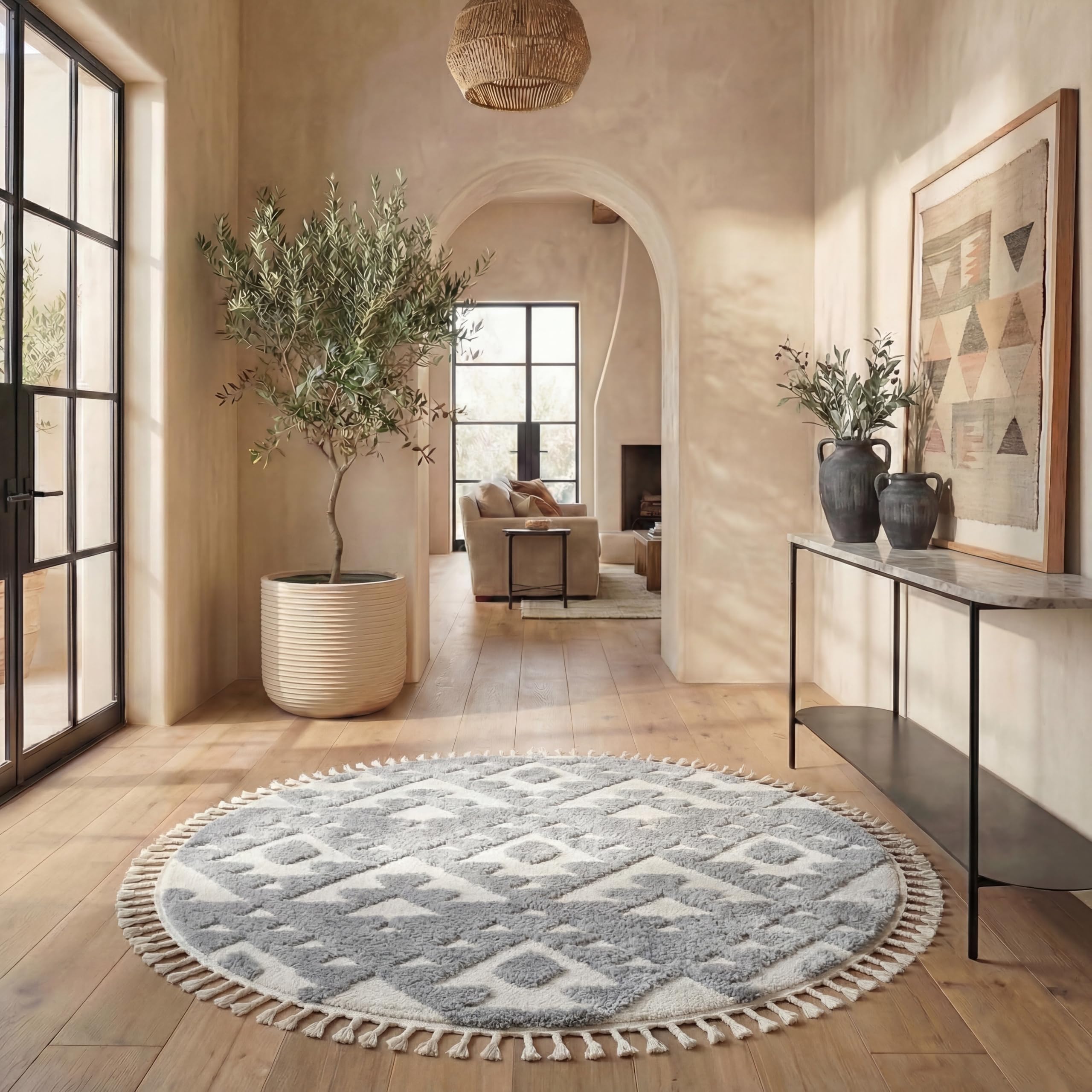 SAFAVIEH Moroccan Tassel Shag Collection Area Rug - 5'3" x 7'6", Ivory, Non-Shedding & Easy to Clean, Plush High-Low Texture, Ideal for Living Room, Bedroom, Dining Space (MTS688C)