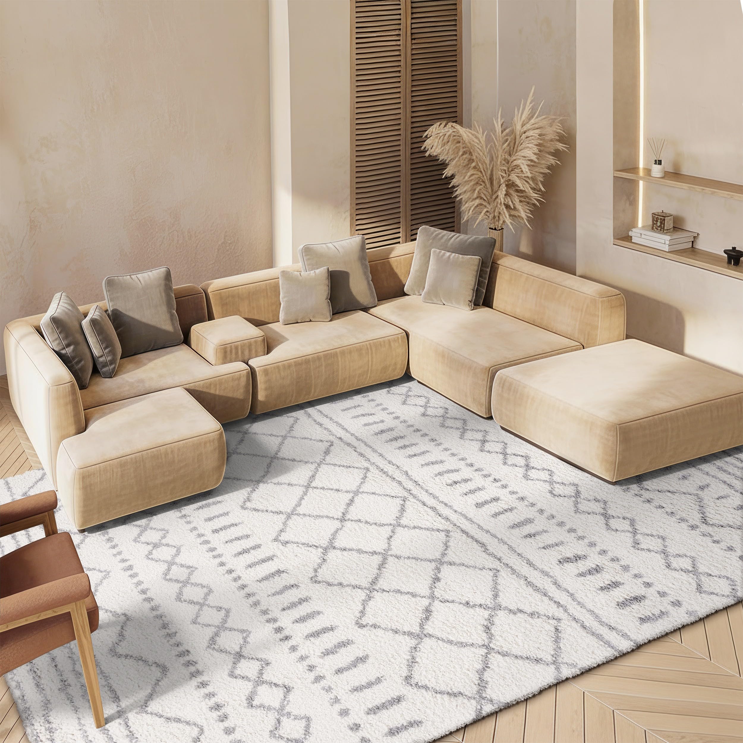 SAFAVIEH Arizona Shag Collection Area Rug - 6'7" x 9'2", Ivory & Beige, Moroccan Boho Design, Non-Shedding & Easy to Clean, Ideal for Living Room, Bedroom, Dining Space (ASG741A)