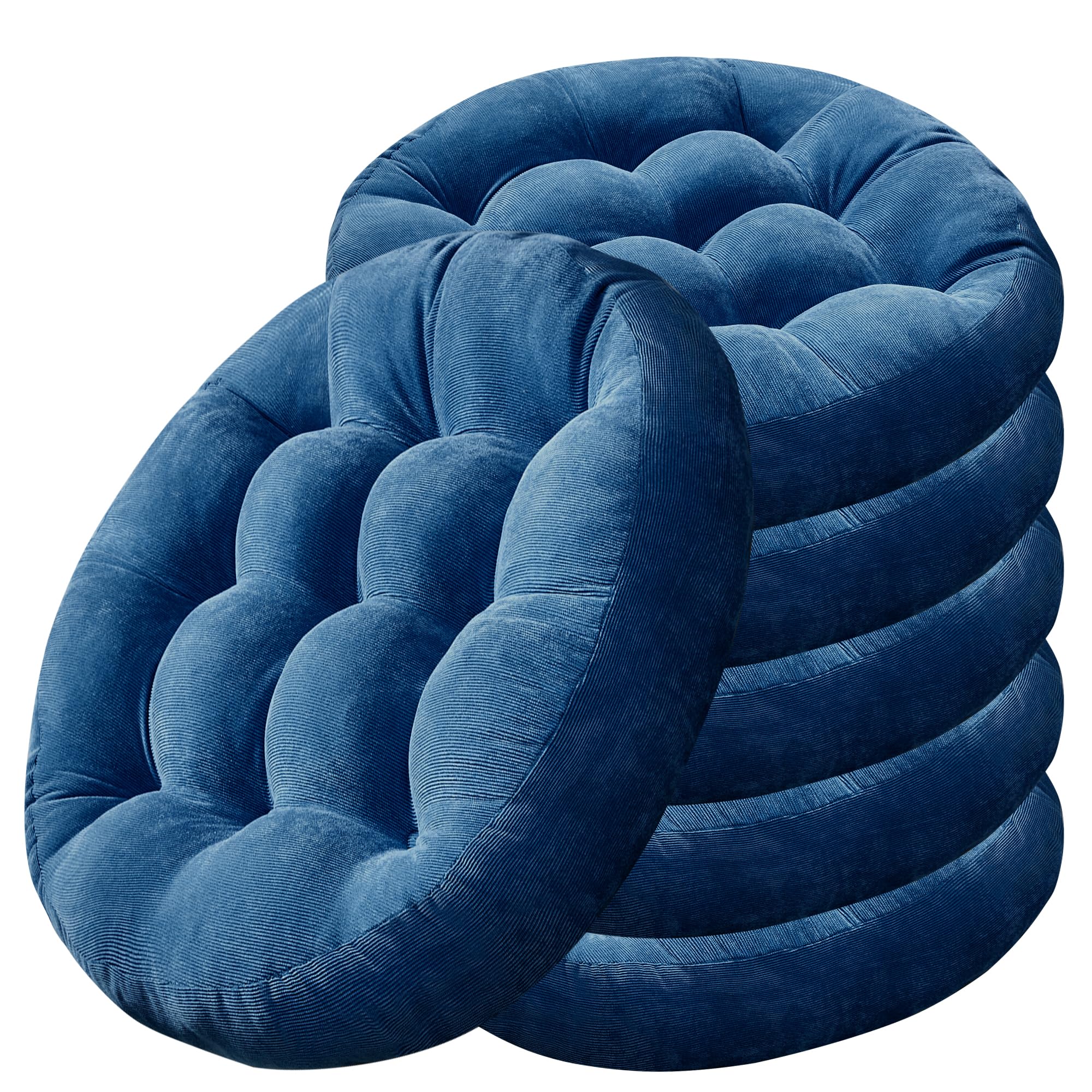Degrees of Comfort Floor Cushion Pillow, Round Large Pillows Seating for Adults, Tufted Corduroy Floor Cushions for Living Room Tatami, Navy Blue, 22 Inch Single, 1 Count (Pack of 1)