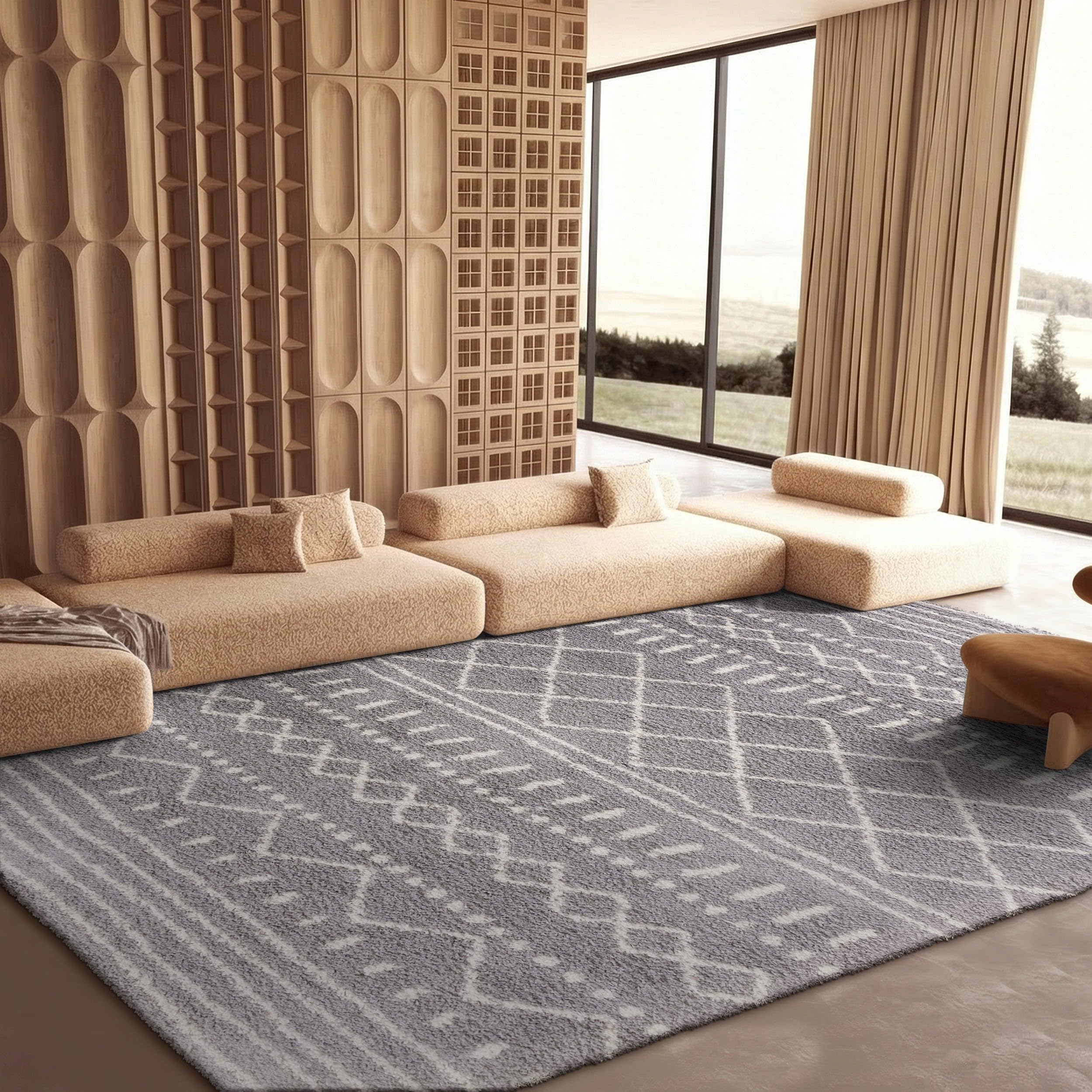 SAFAVIEH Arizona Shag Collection Area Rug - 6'7" x 9'2", Ivory & Beige, Moroccan Boho Design, Non-Shedding & Easy to Clean, Ideal for Living Room, Bedroom, Dining Space (ASG741A)