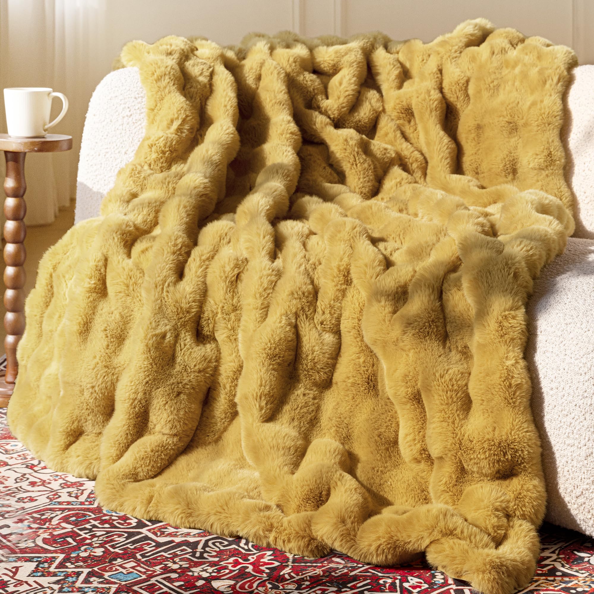 Ultra Soft Cozy Faux Fur Throw Blanket-Fuzzy Plush Thick Bubble Blanket, Fluffy Blanket for Couch, Sofa, Bedroom, and Living Room, 50x60 Inches, Dark Grey Taupe
