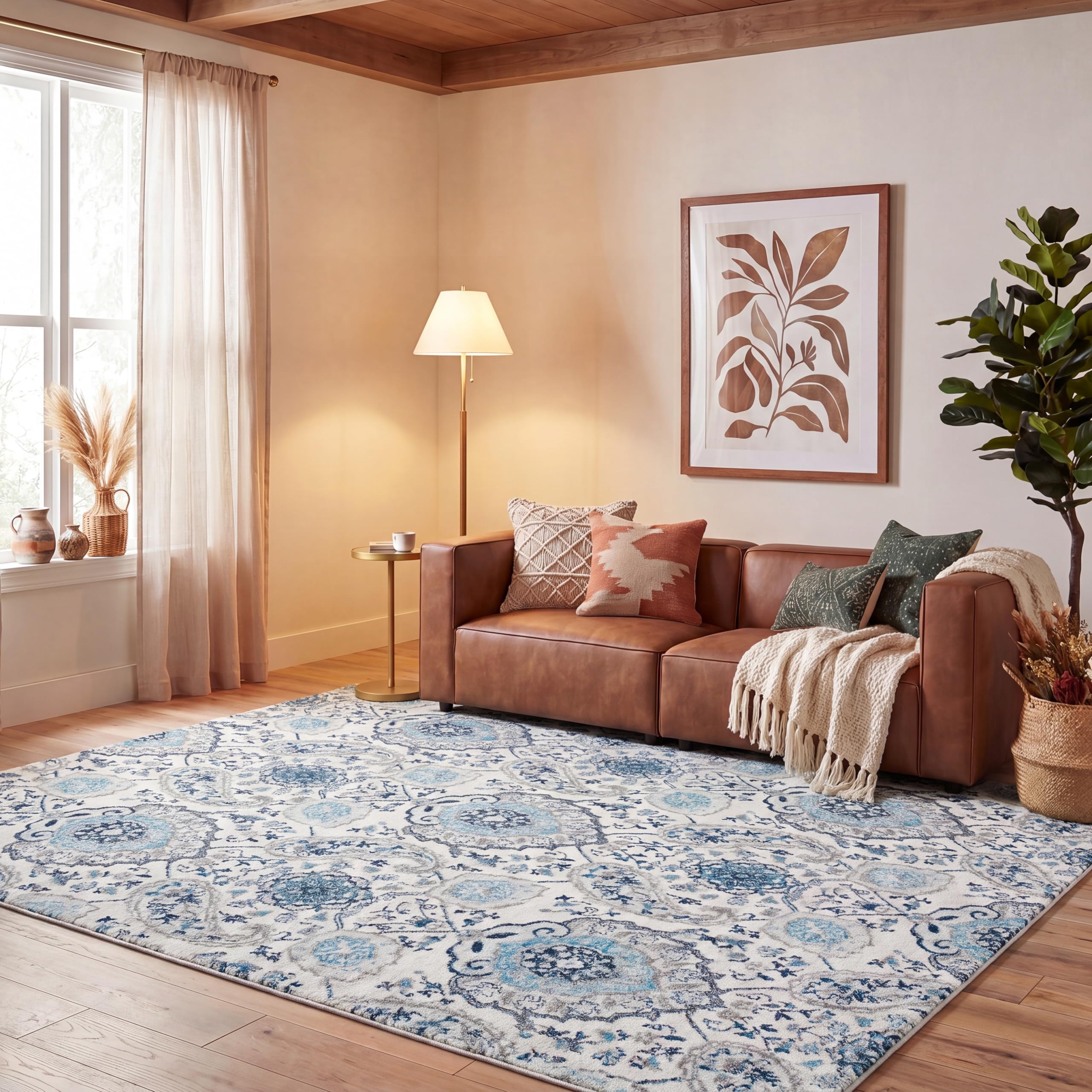 SAFAVIEH Madison Collection Area Rug - 5'3" x 7'6", Cream & Light Grey, Boho Chic Glam Paisley Design, Non-Shedding & Easy Care, Ideal for High Traffic Areas in Living Room, Bedroom (MAD600C)