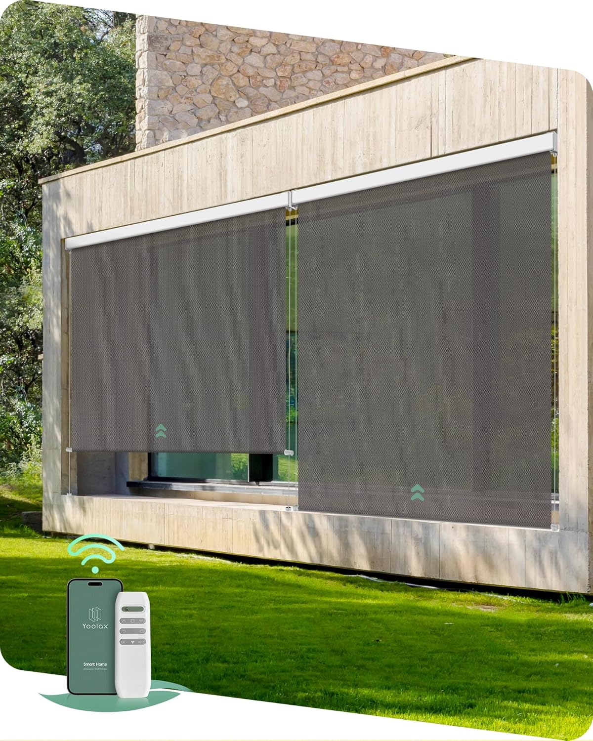 Yoolax Motorized Outdoor Shades Smart Retractable Patio Screens with App & Remote Control, Electric Blinds for Porch Patio Waterproof Roller Shades 7X8ft (5% Openness Alpine Rock)