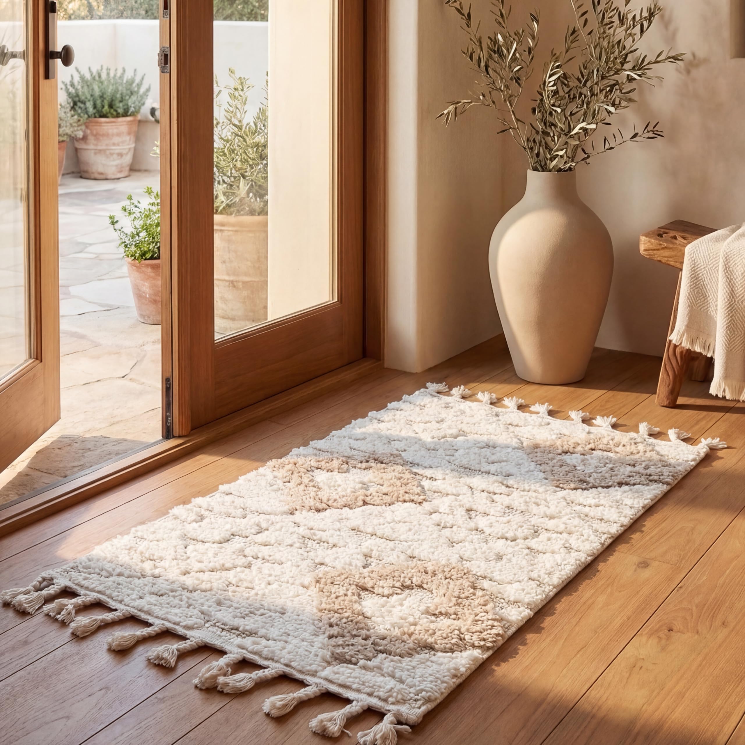 SAFAVIEH Moroccan Tassel Shag Collection Area Rug - 5'3" x 7'6", Ivory, Non-Shedding & Easy to Clean, Plush High-Low Texture, Ideal for Living Room, Bedroom, Dining Space (MTS688C)