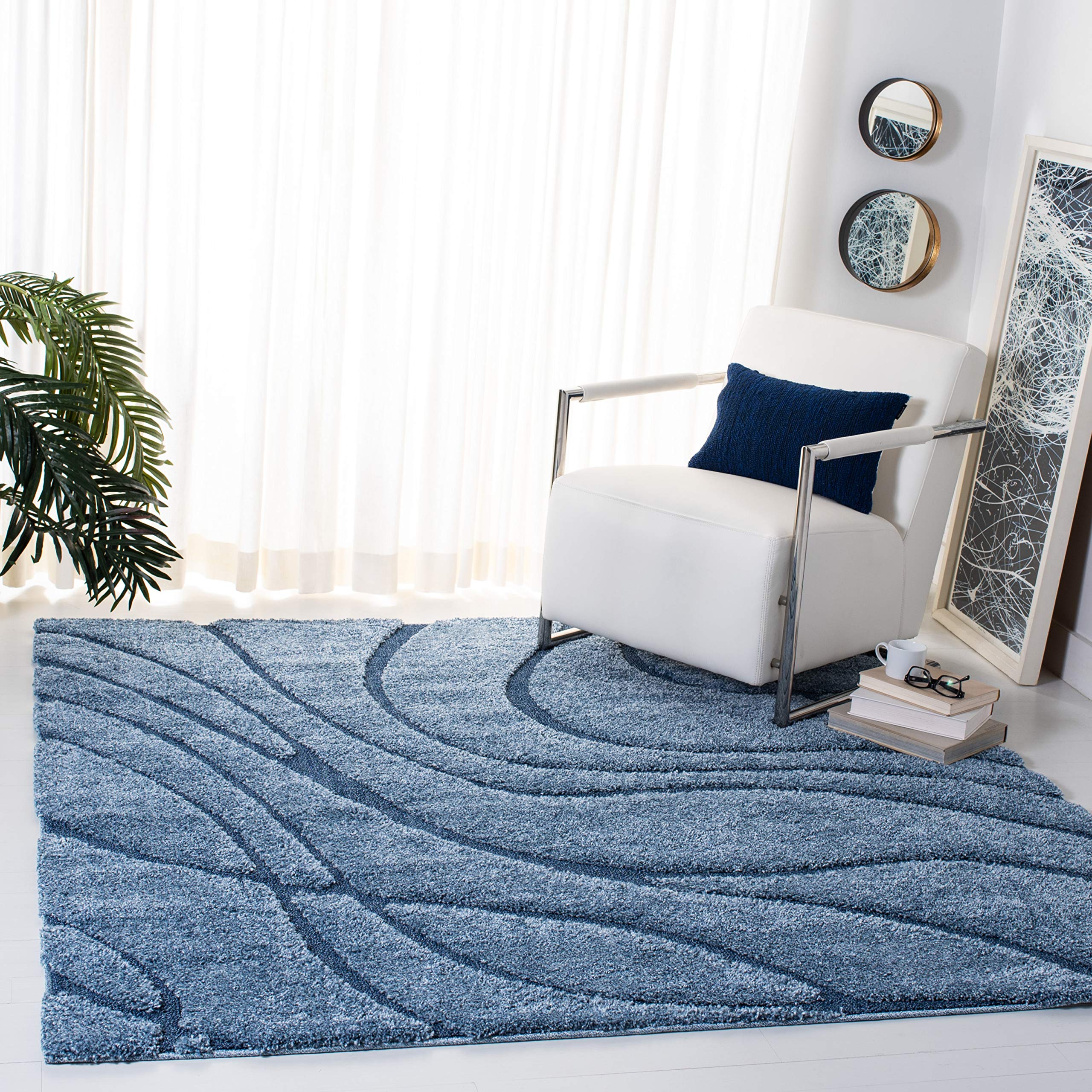 SAFAVIEH Florida Shag Collection Area Rug - 5'3" x 7'6", Cream & Beige, Non-Shedding & Easy Care, 1.2-inch Thick Ideal for High Traffic Areas in Living Room, Bedroom (SG471-1113)