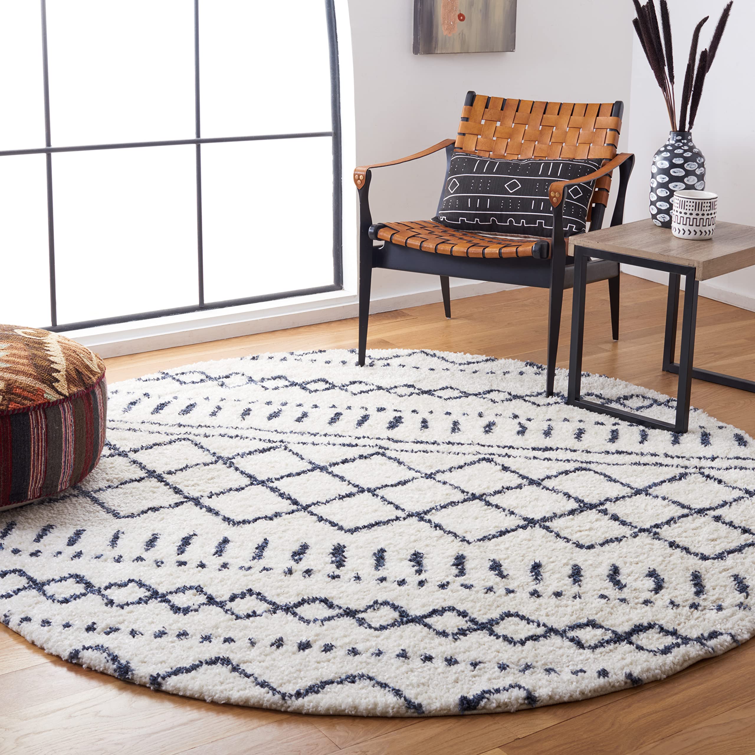 SAFAVIEH Arizona Shag Collection Area Rug - 6'7" x 9'2", Ivory & Beige, Moroccan Boho Design, Non-Shedding & Easy to Clean, Ideal for Living Room, Bedroom, Dining Space (ASG741A)